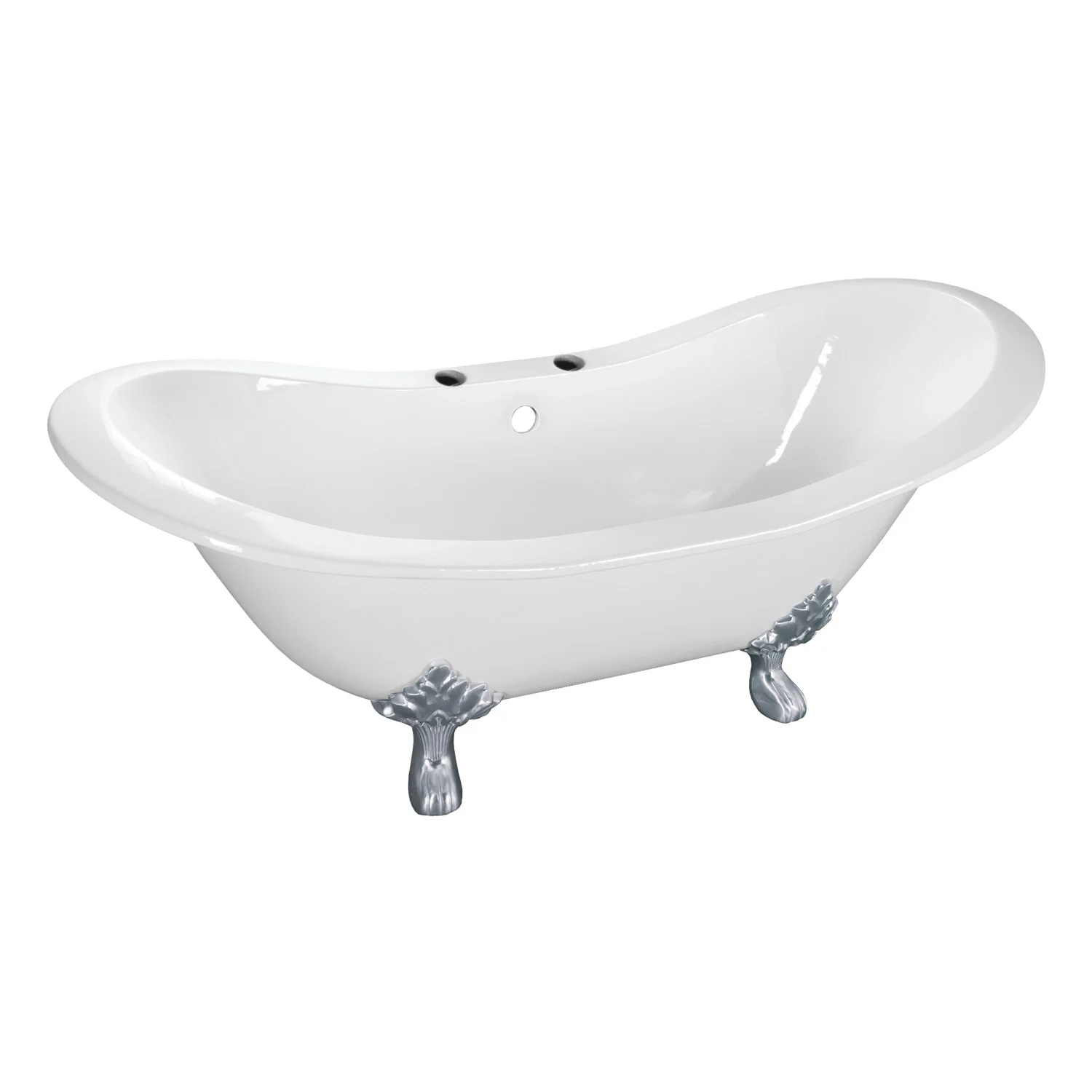 Kingston Heirloom VCT7DS6130NC1 - Aqua Eden 61-Inch Cast Iron Oval Double Slipper Clawfoot Tub (7-Inch Faucet Drillings), White/Polished Chrome