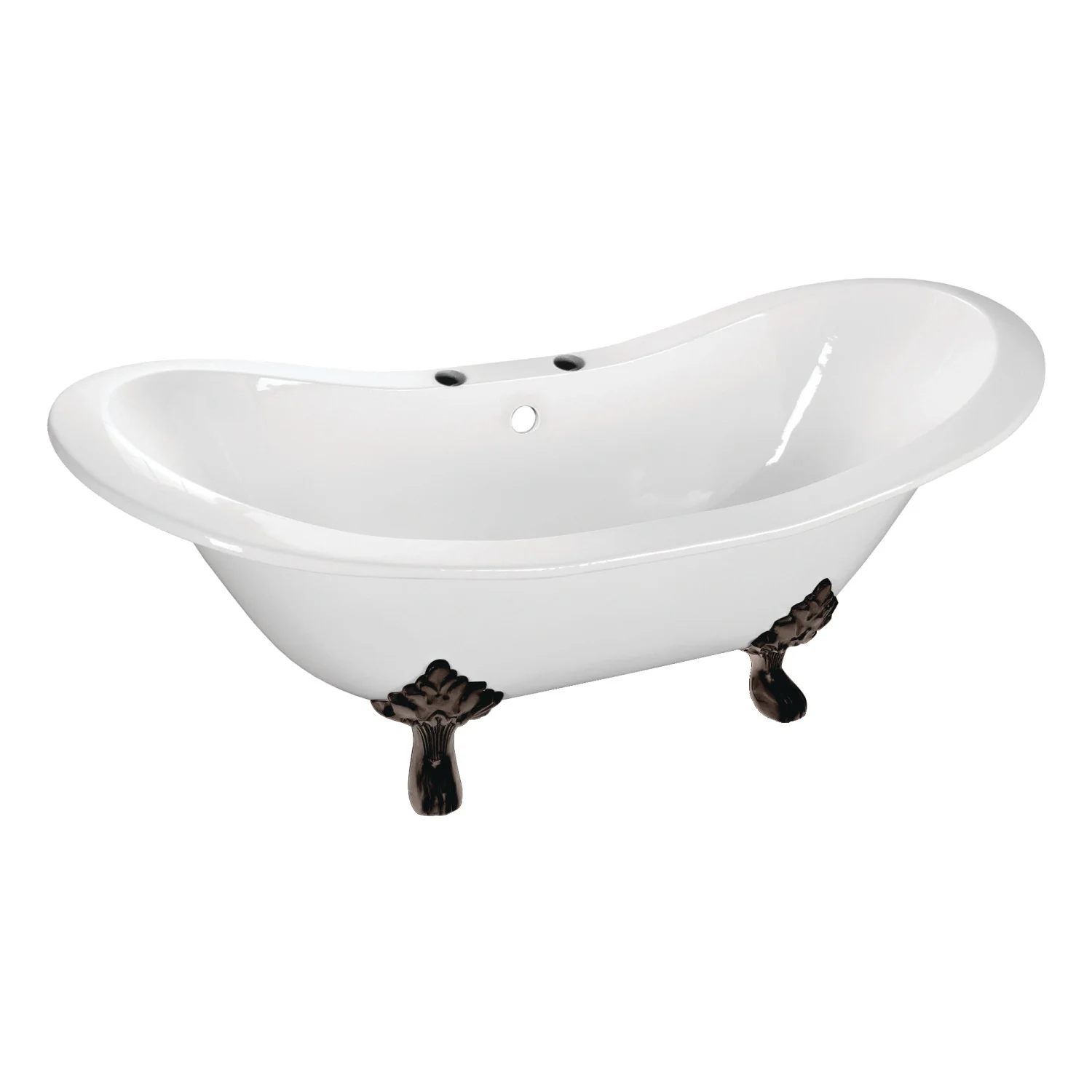 Kingston Heirloom VCT7DS6130NC5 - Aqua Eden 61-Inch Cast Iron Oval Double Slipper Clawfoot Tub (7-Inch Faucet Drillings), White/Oil Rubbed Bronze