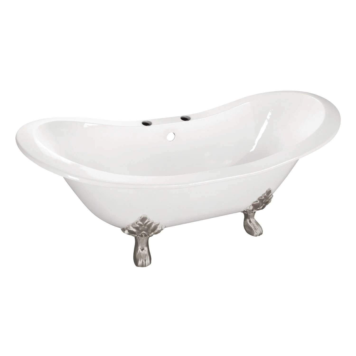 Kingston Heirloom VCT7DS6130NC8 - Aqua Eden 61-Inch Cast Iron Oval Double Slipper Clawfoot Tub (7-Inch Faucet Drillings), White/Brushed Nickel