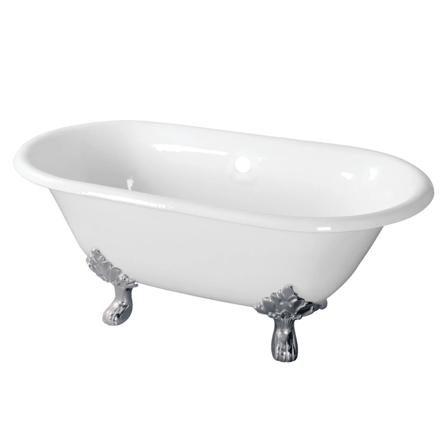 Kingston Heirloom VCTND603119NC1 - Aqua Eden 60-Inch Cast Iron Oval Double Ended Clawfoot Tub (No Faucet Drillings), White/Polished Chrome