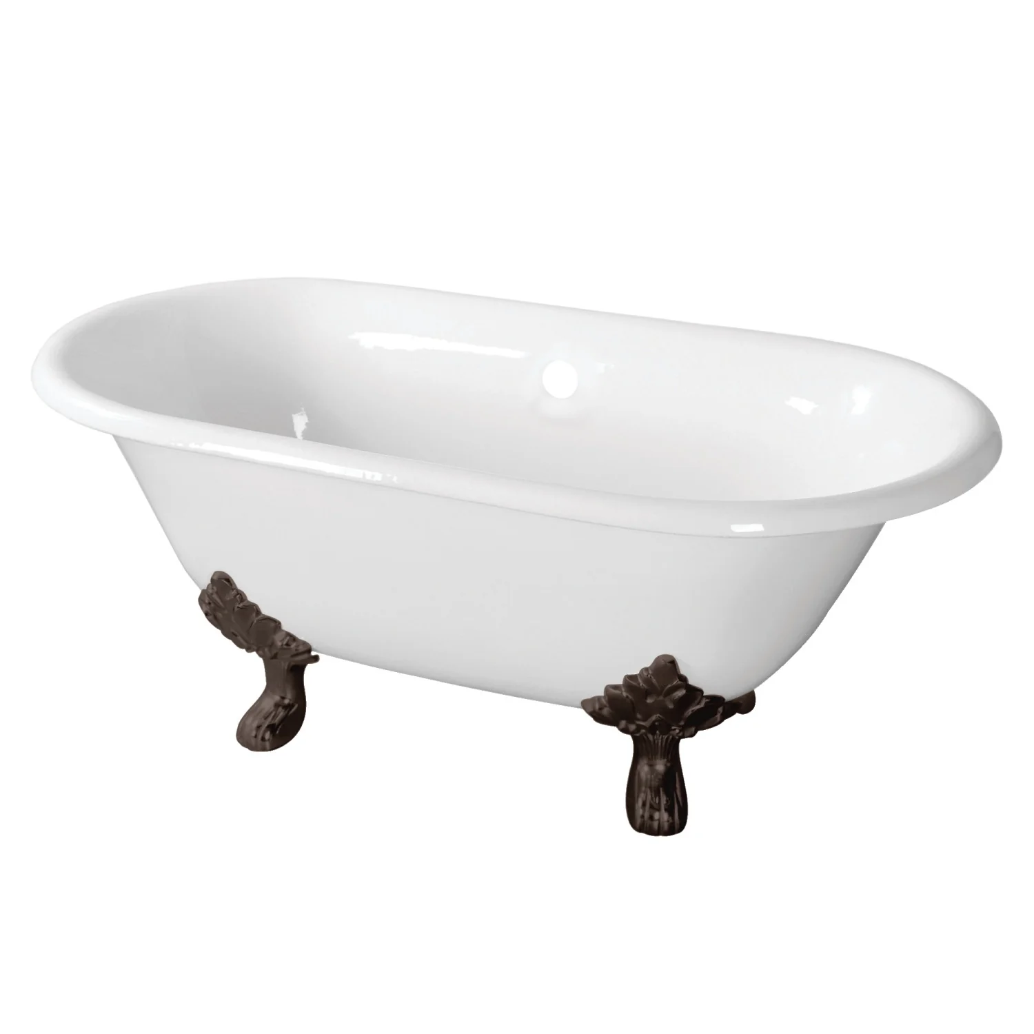 Kingston Heirloom VCTND603119NC5 - Aqua Eden 60-Inch Cast Iron Oval Double Ended Clawfoot Tub (No Faucet Drillings), White/Oil Rubbed Bronze