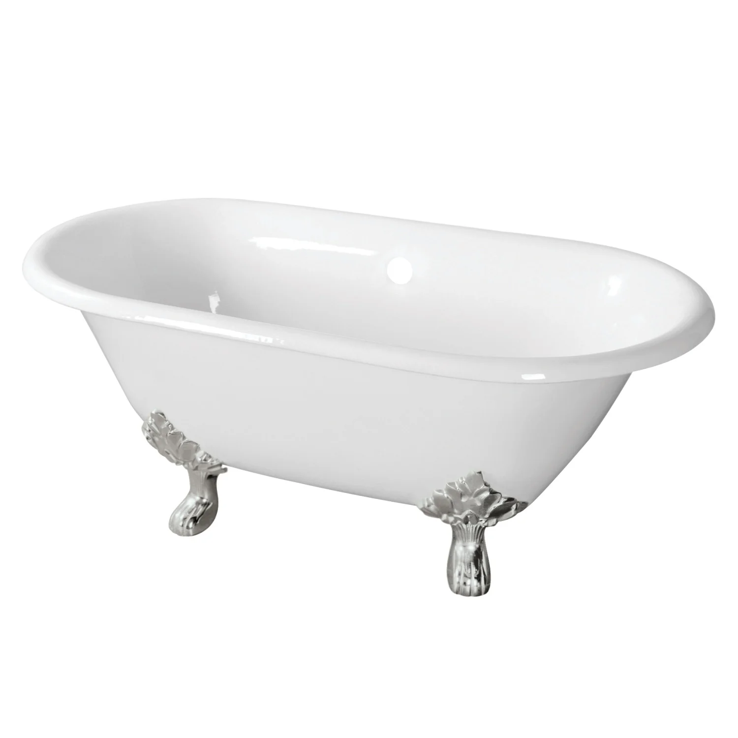 Kingston Heirloom VCTND603119NC8 - Aqua Eden 60-Inch Cast Iron Oval Double Ended Clawfoot Tub (No Faucet Drillings), White/Brushed Nickel