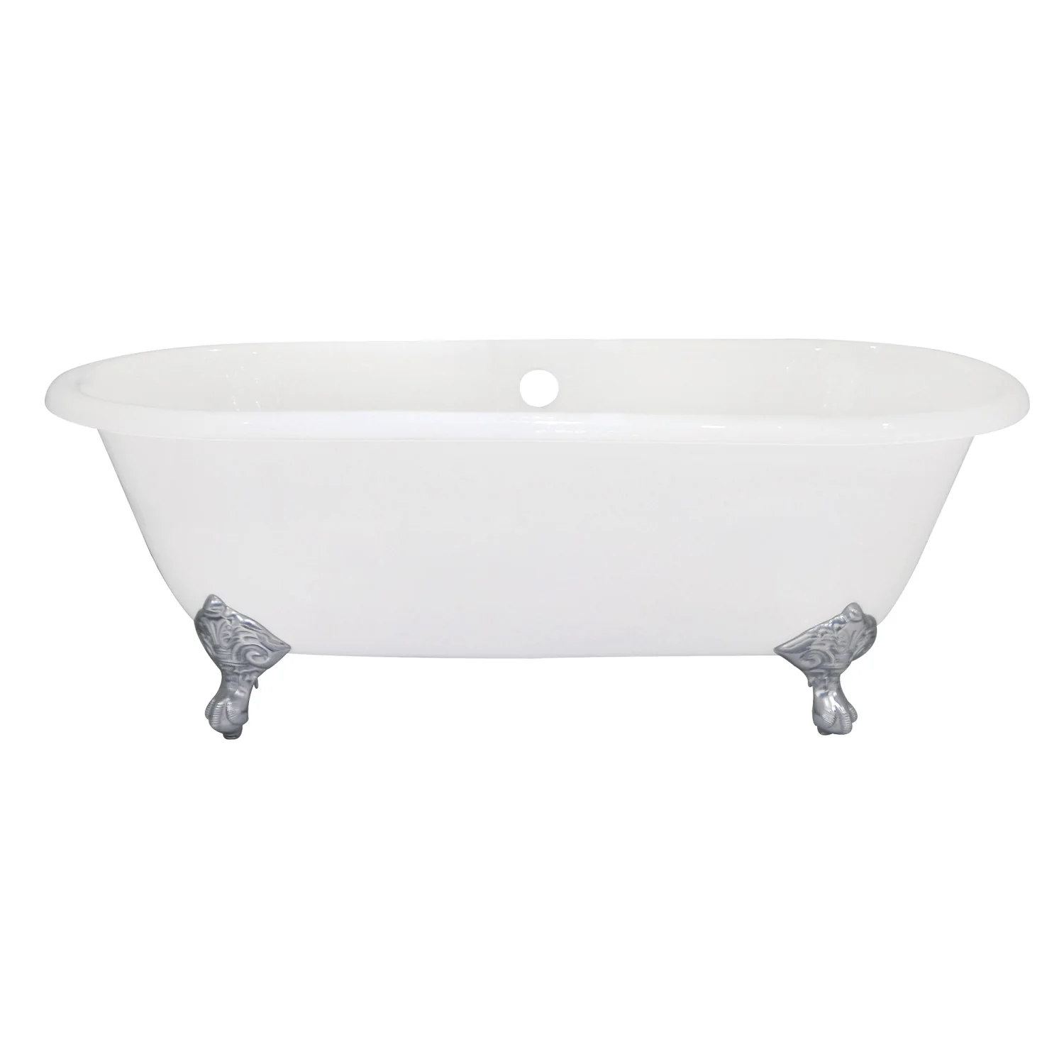 Kingston Heirloom VCTND663013NB1 - Aqua Eden 66-Inch Cast Iron Oval Double Ended Clawfoot Tub (No Faucet Drillings), White/Polished Chrome