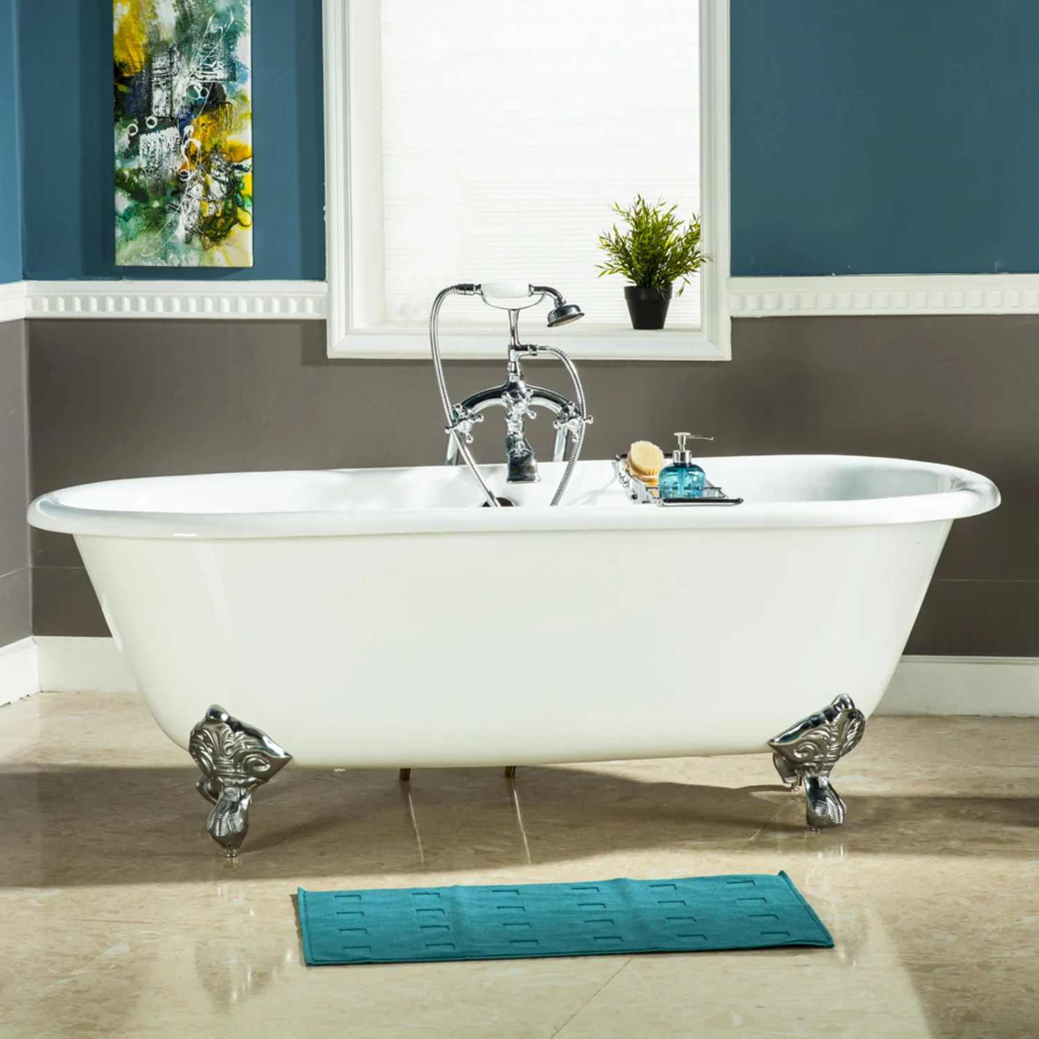 Kingston Heirloom VCTND663013NB1 - Aqua Eden 66-Inch Cast Iron Oval Double Ended Clawfoot Tub (No Faucet Drillings), White/Polished Chrome - Image 2