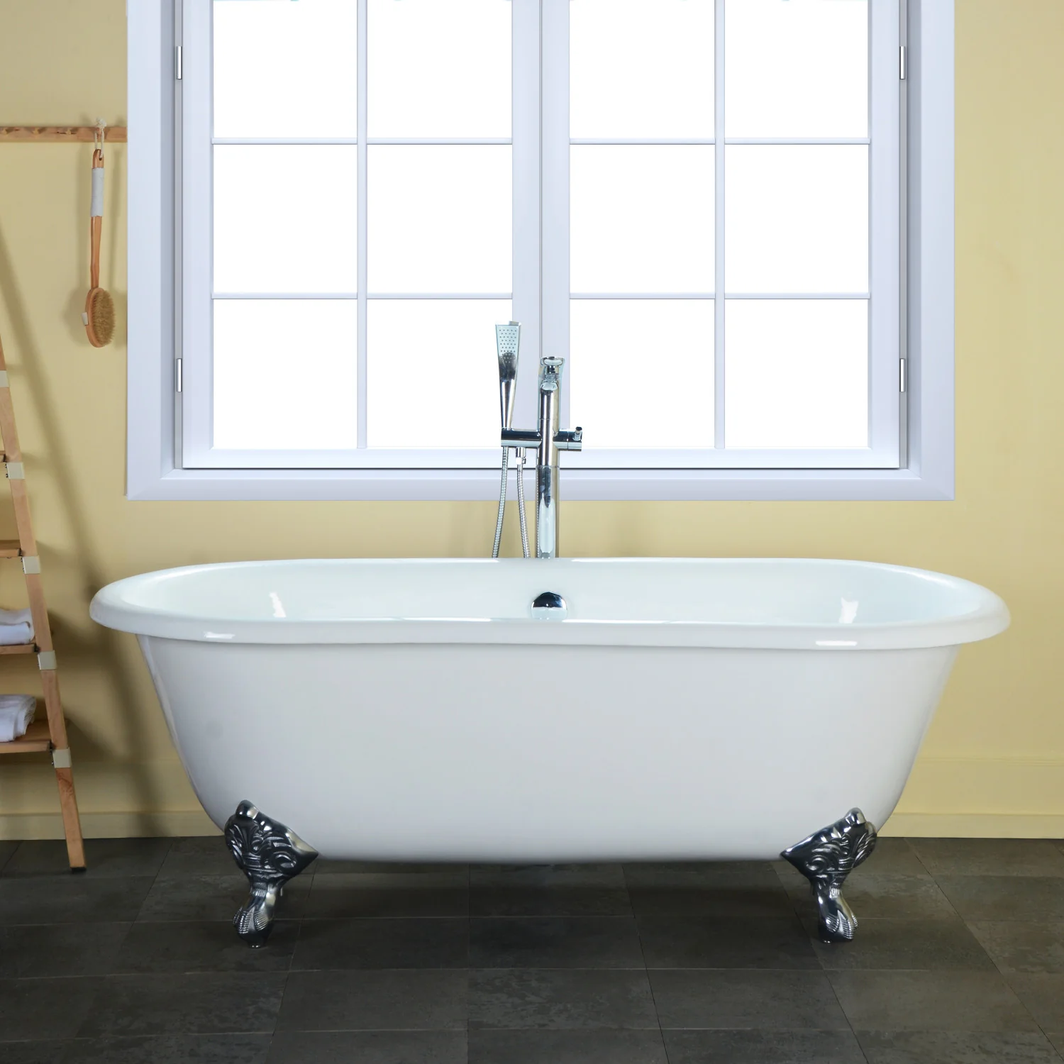 Kingston Heirloom VCTND663013NB1 - Aqua Eden 66-Inch Cast Iron Oval Double Ended Clawfoot Tub (No Faucet Drillings), White/Polished Chrome - Image 3