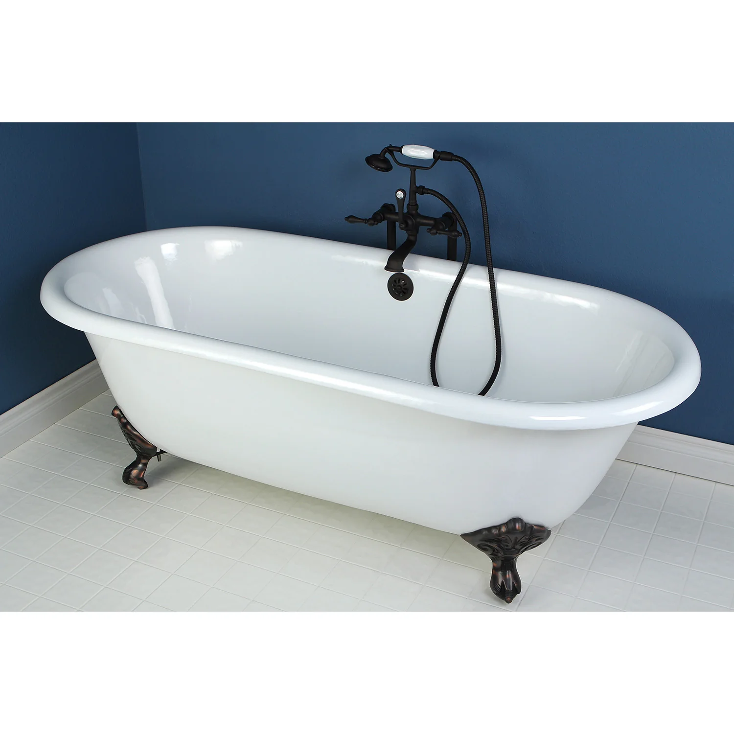 Kingston Heirloom VCTND663013NB5 - Aqua Eden 66-Inch Cast Iron Oval Double Ended Clawfoot Tub (No Faucet Drillings), White/Oil Rubbed Bronze