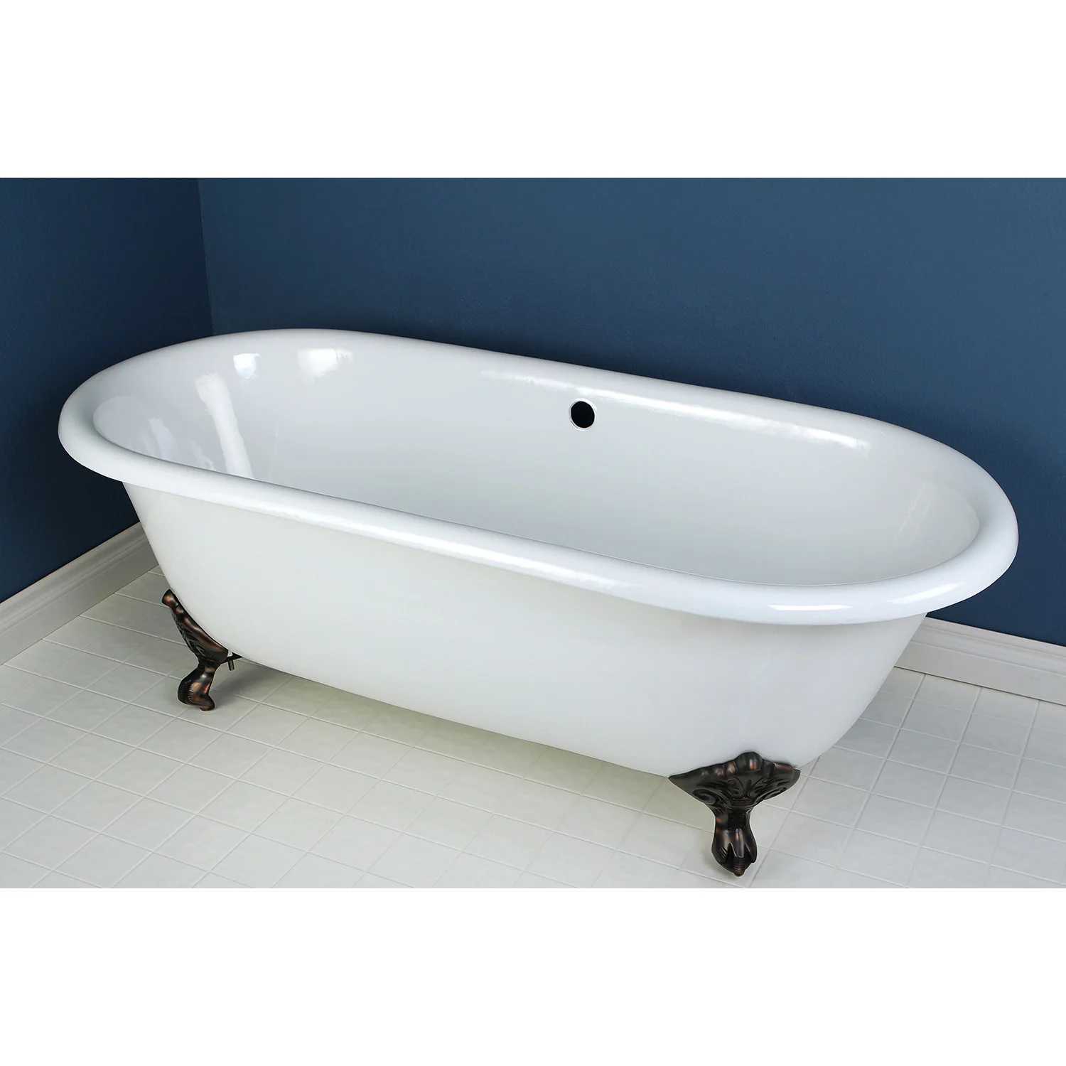 Kingston Heirloom VCTND663013NB5 - Aqua Eden 66-Inch Cast Iron Oval Double Ended Clawfoot Tub (No Faucet Drillings), White/Oil Rubbed Bronze - Image 2