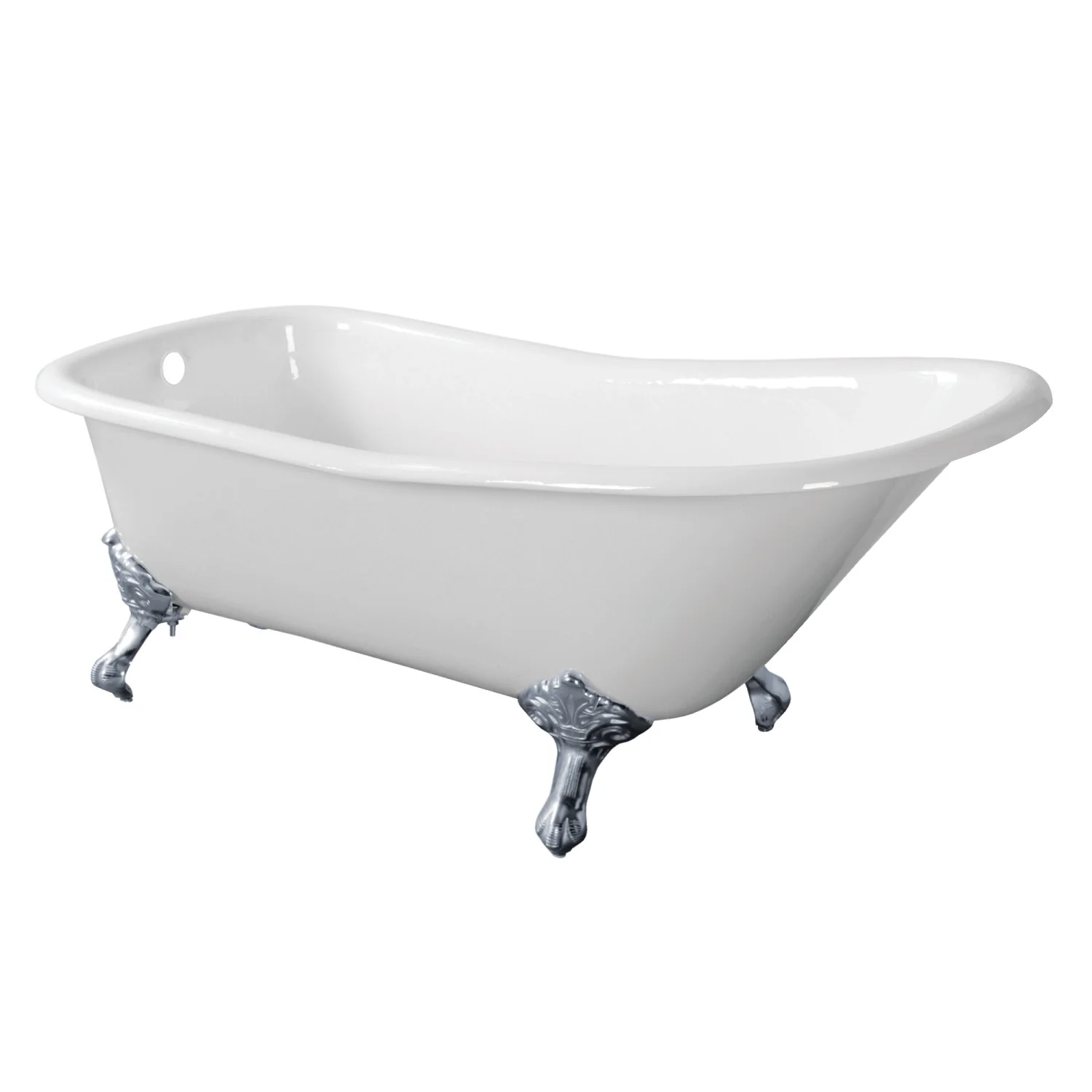Kingston Heirloom VCTND6630NF1 - Aqua Eden 67-Inch Cast Iron Classic Flat-Rim Single Slipper Clawfoot Tub (No Faucet Drillings), White/Polished Chrome