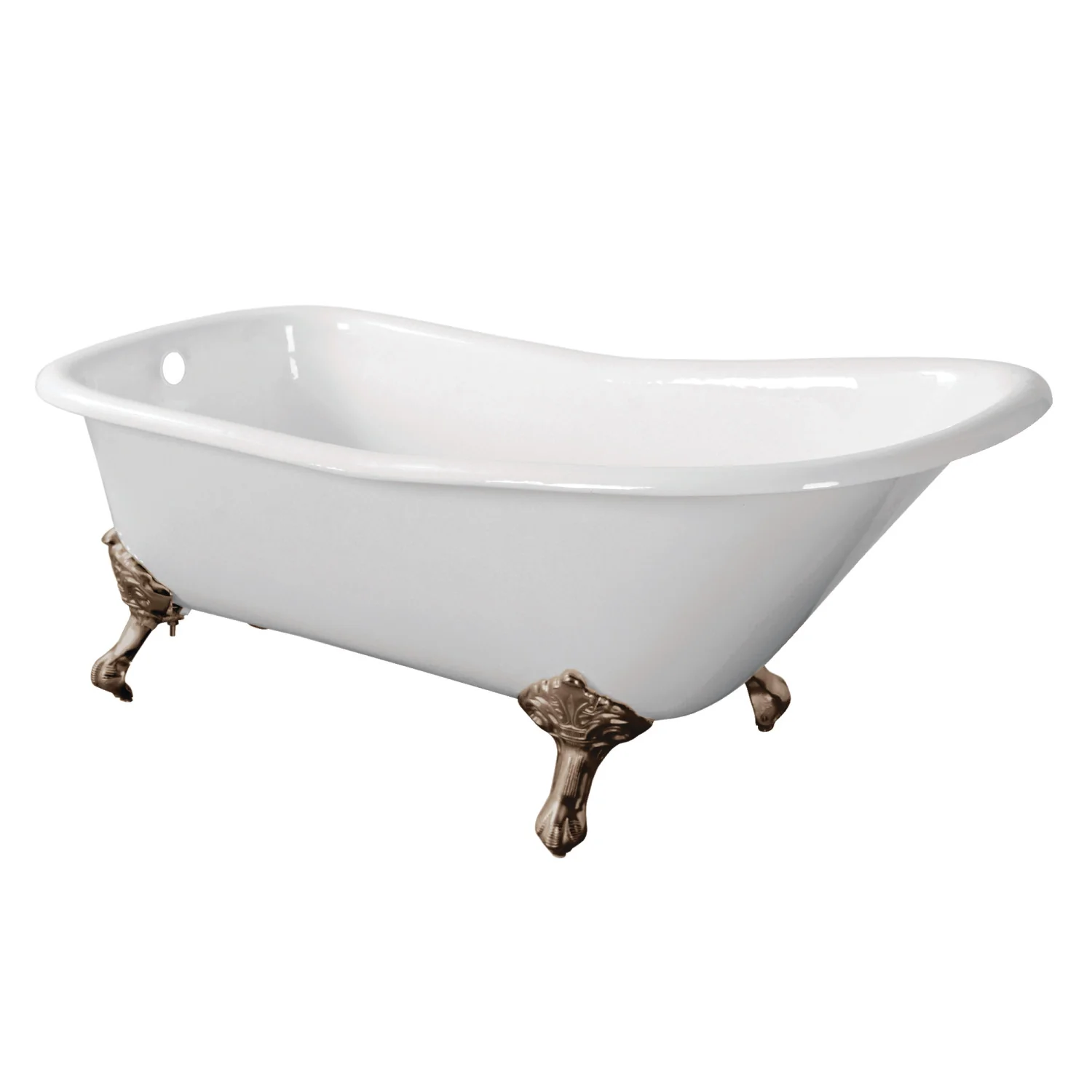 Kingston Heirloom VCTND6630NF8 - Aqua Eden 67-Inch Cast Iron Classic Flat-Rim Single Slipper Clawfoot Tub (No Faucet Drillings), White/Brushed Nickel