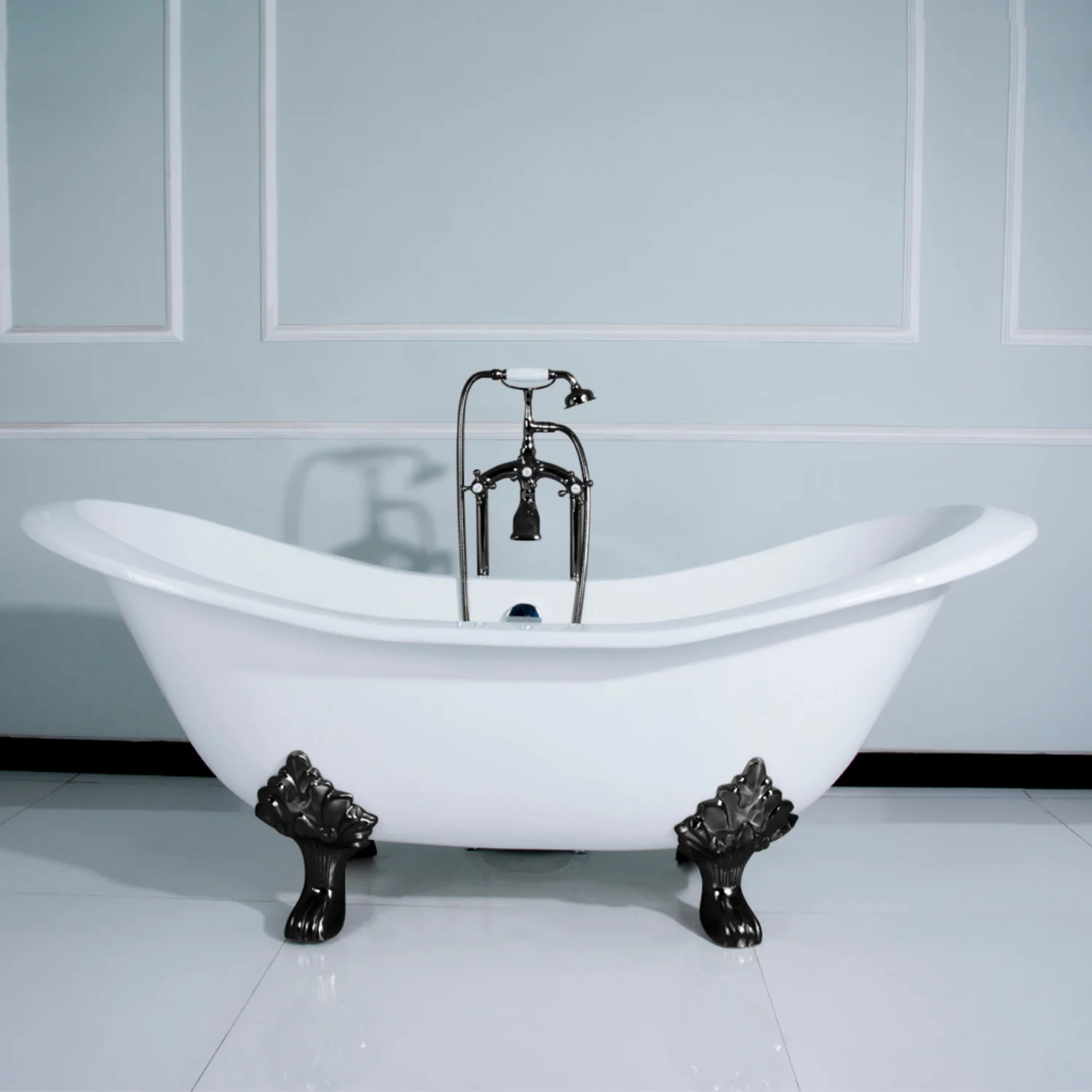 Kingston Heirloom VCTND7231NC0 - Aqua Eden 72-Inch Cast Iron Oval Double Slipper Clawfoot Tub (No Faucet Drillings), White/Matte Black - Image 2