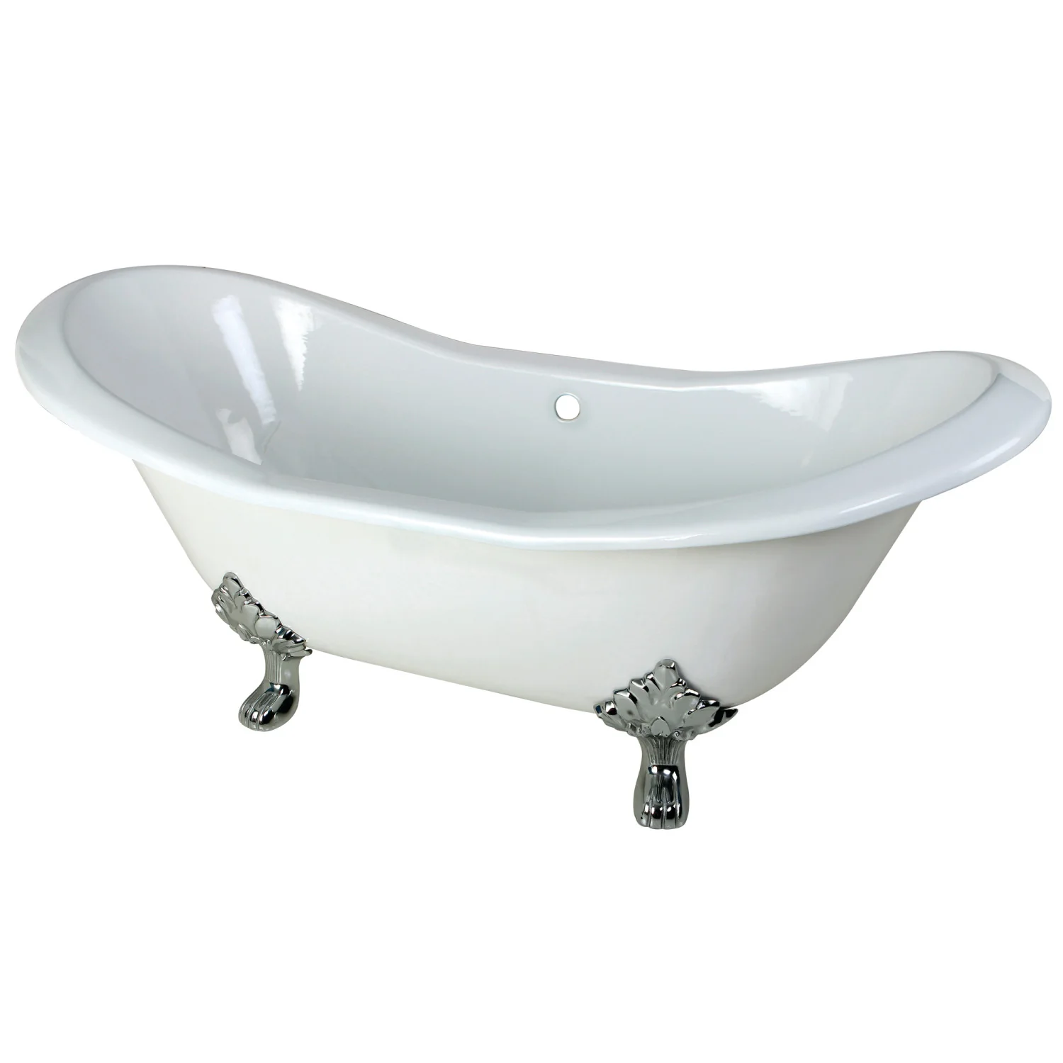 Kingston Heirloom VCTND7231NC1 - Aqua Eden 72-Inch Cast Iron Oval Double Slipper Clawfoot Tub (No Faucet Drillings), White/Polished Chrome