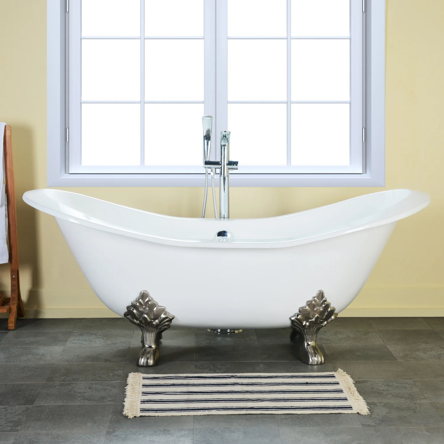 Kingston Heirloom VCTND7231NC1 - Aqua Eden 72-Inch Cast Iron Oval Double Slipper Clawfoot Tub (No Faucet Drillings), White/Polished Chrome - Image 4