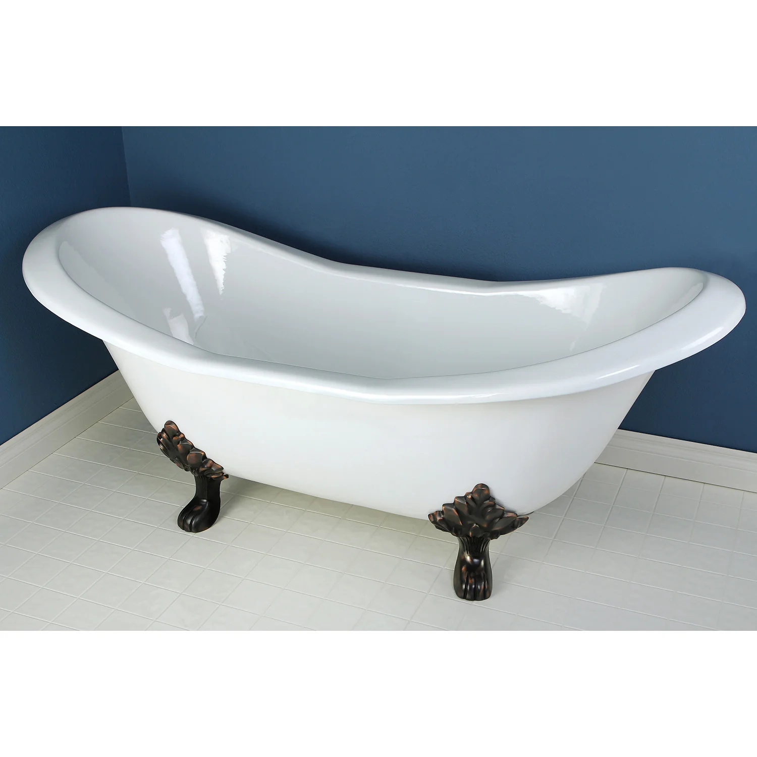 Kingston Heirloom VCTND7231NC5 - Aqua Eden 72-Inch Cast Iron Oval Double Slipper Clawfoot Tub (No Faucet Drillings), White/Oil Rubbed Bronze - Image 2
