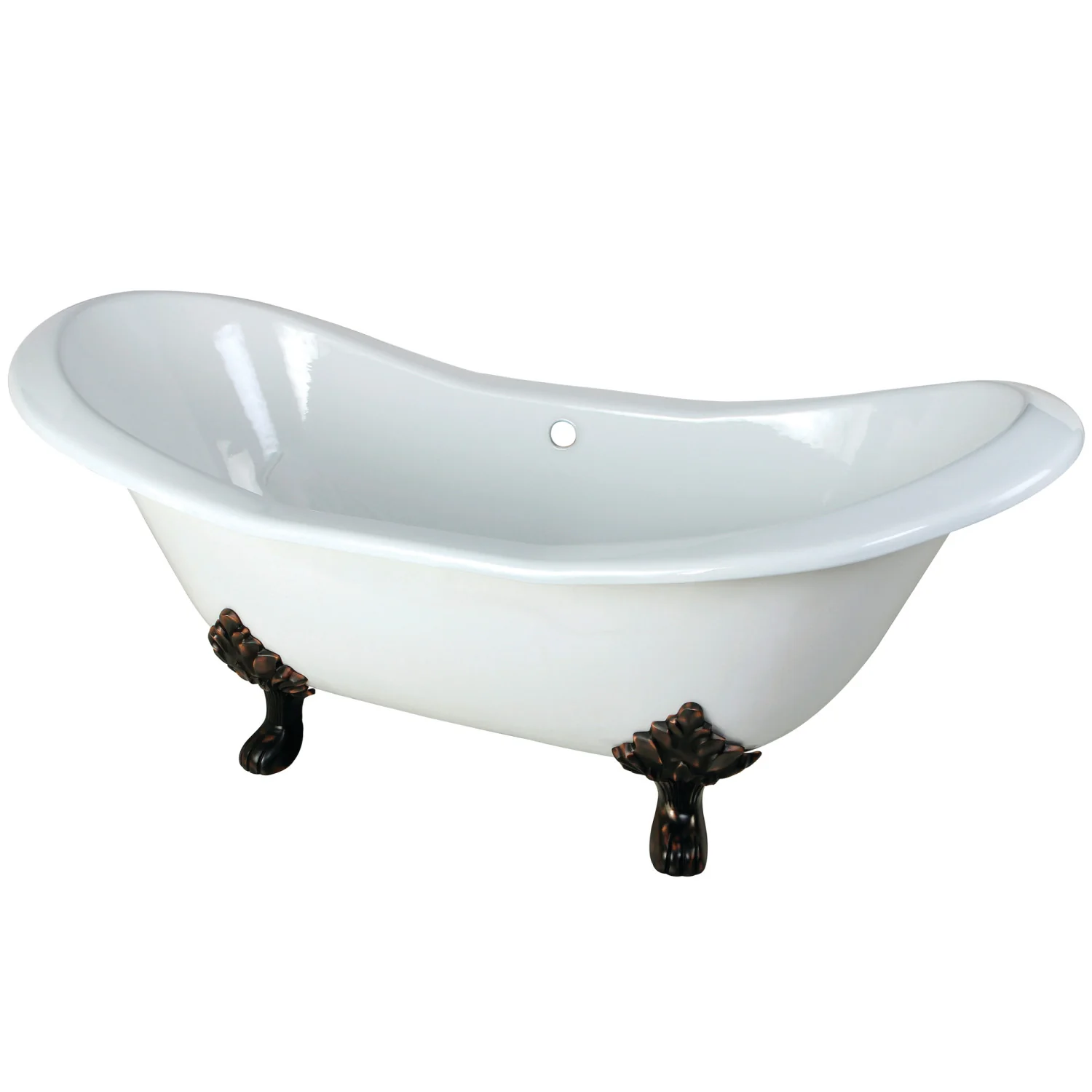 Kingston Heirloom VCTND7231NC5 - Aqua Eden 72-Inch Cast Iron Oval Double Slipper Clawfoot Tub (No Faucet Drillings), White/Oil Rubbed Bronze - Image 3