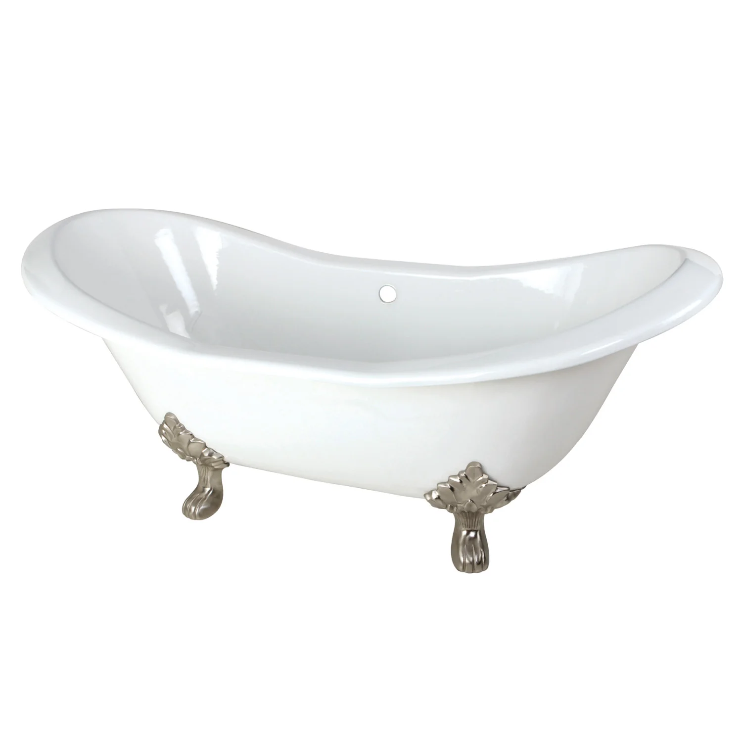 Kingston Heirloom VCTND7231NC8 - Aqua Eden 72-Inch Cast Iron Oval Double Slipper Clawfoot Tub (No Faucet Drillings), White/Brushed Nickel - Image 4