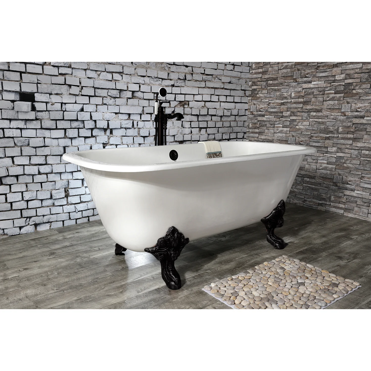 Kingston Heirloom VCTQND6732NL0 - Aqua Eden 67-Inch Cast Iron Rectangular Double Ended Clawfoot Tub (No Faucet Drillings), White/Matte Black