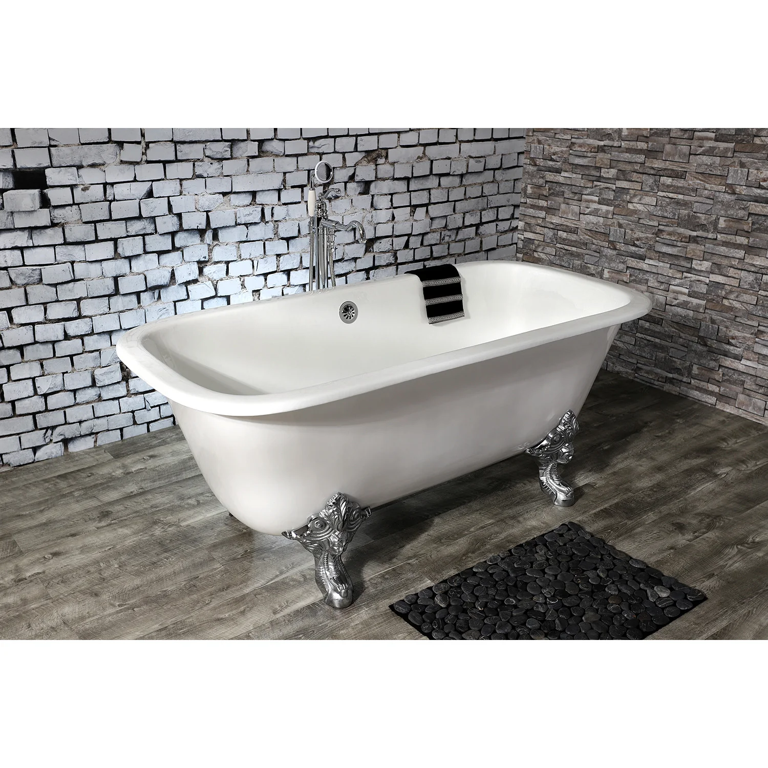Kingston Heirloom VCTQND6732NL1 - Aqua Eden 67-Inch Cast Iron Rectangular Double Ended Clawfoot Tub (No Faucet Drillings), White/Polished Chrome - Image 2
