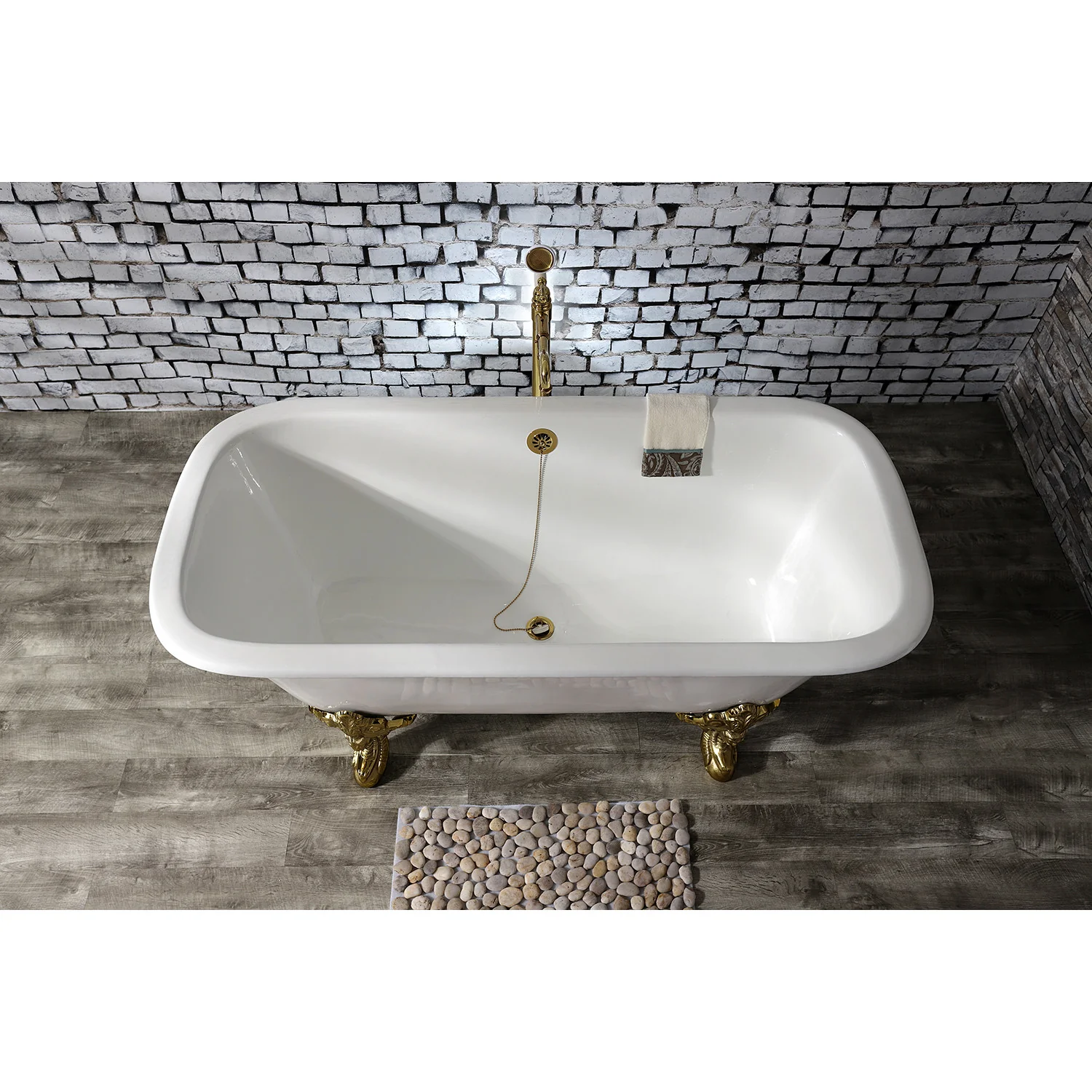 Kingston Heirloom VCTQND6732NL2 - Aqua Eden 67-Inch Cast Iron Rectangular Double Ended Clawfoot Tub (No Faucet Drillings), White/Polished Brass - Image 2