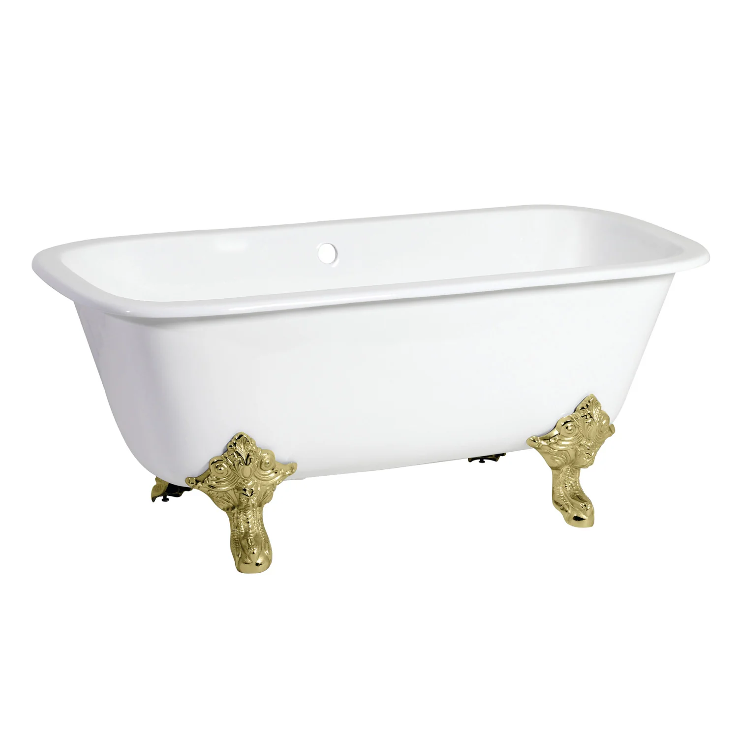 Kingston Heirloom VCTQND6732NL2 - Aqua Eden 67-Inch Cast Iron Rectangular Double Ended Clawfoot Tub (No Faucet Drillings), White/Polished Brass - Image 3