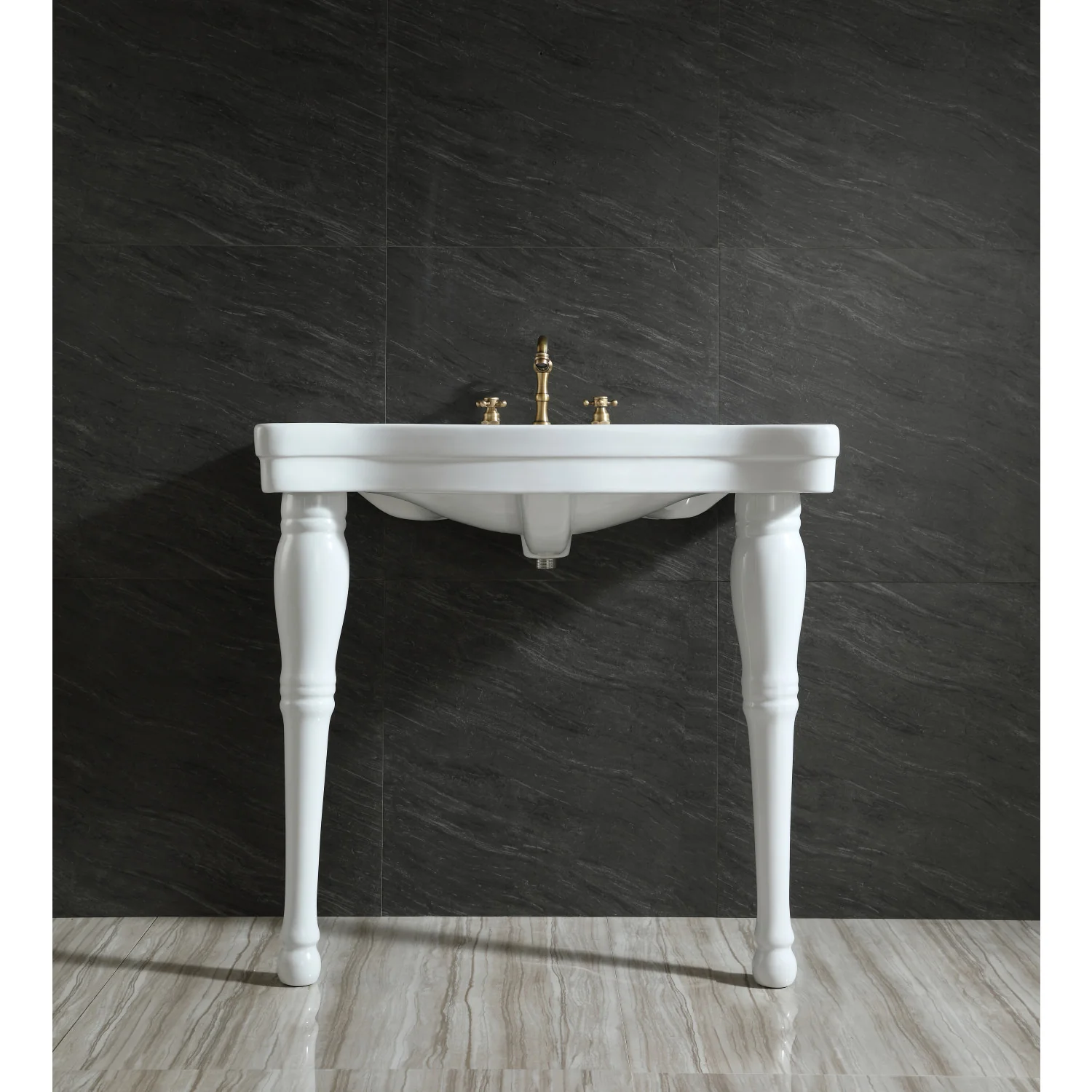 Kingston Heirloom VPB1368 - Imperial 36-Inch Ceramic Console Sink and Legs (8-Inch, 3-Hole), White - Image 2