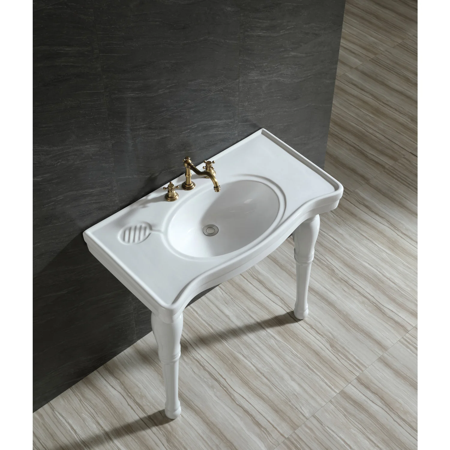 Kingston Heirloom VPB1368 - Imperial 36-Inch Ceramic Console Sink and Legs (8-Inch, 3-Hole), White - Image 4