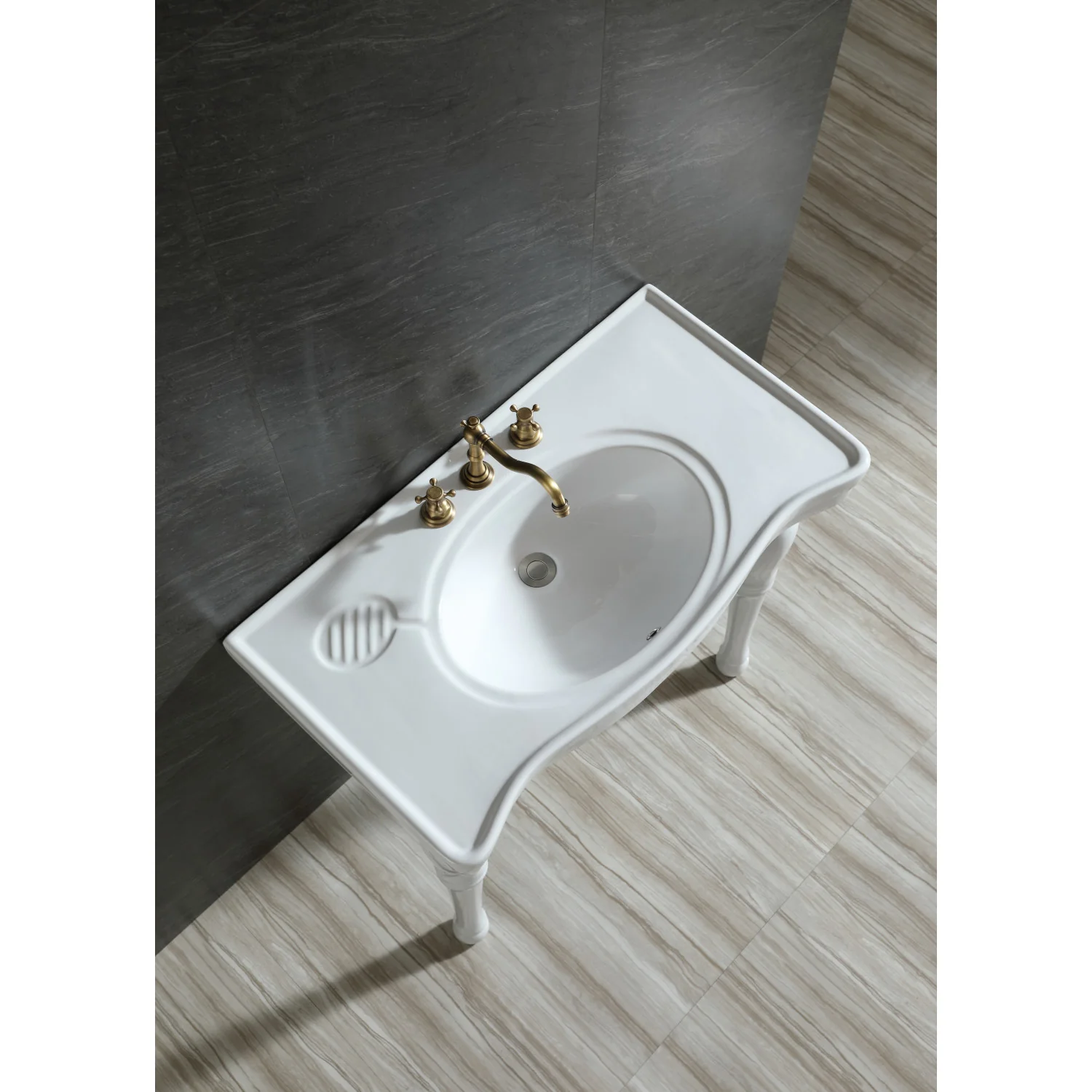 Kingston Heirloom VPB1368 - Imperial 36-Inch Ceramic Console Sink and Legs (8-Inch, 3-Hole), White - Image 7