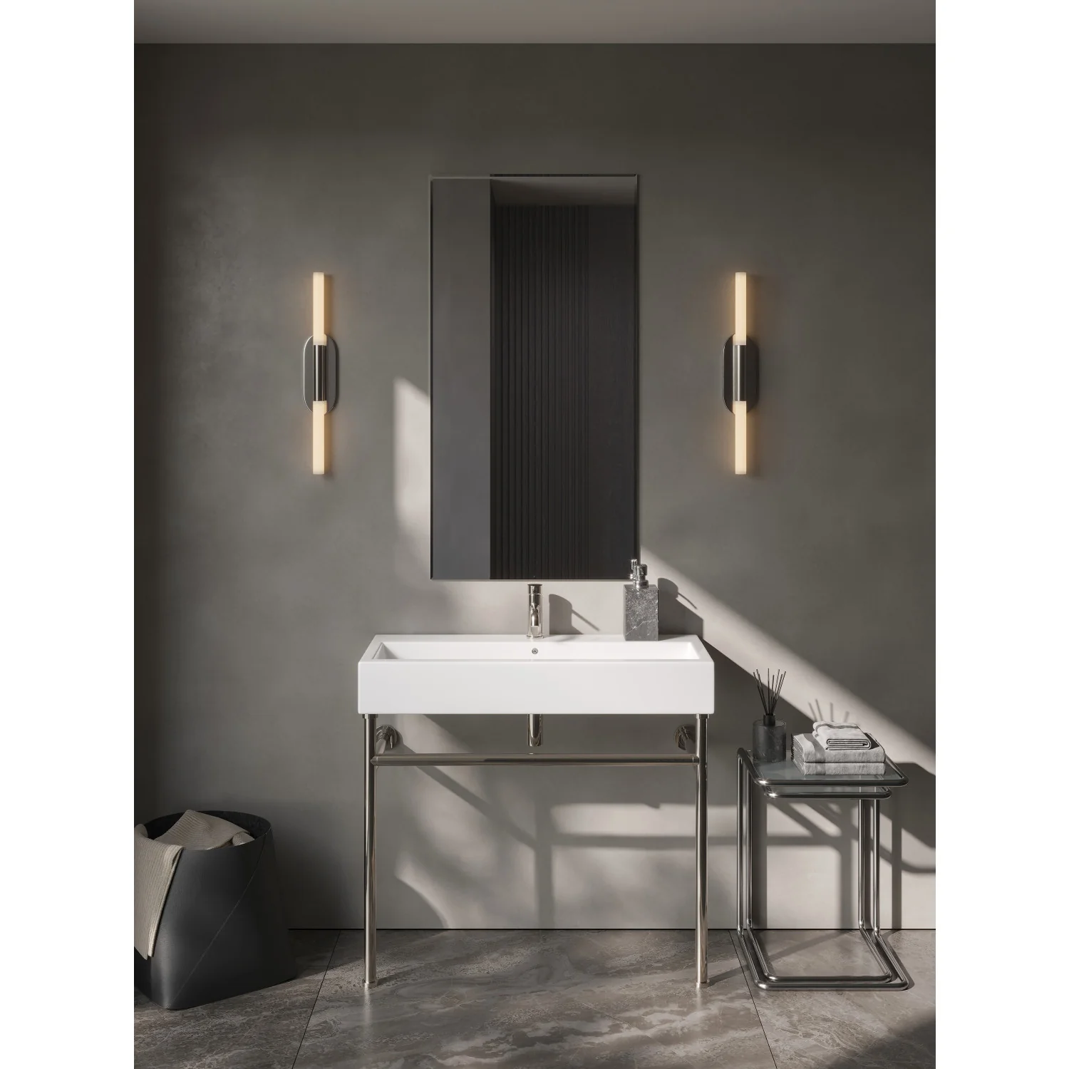 Kingston Sona VPB39176ST - New Haven 39-Inch Porcelain Console Sink with Stainless Steel Legs (1-Hole), White/Polished Nickel - Image 4