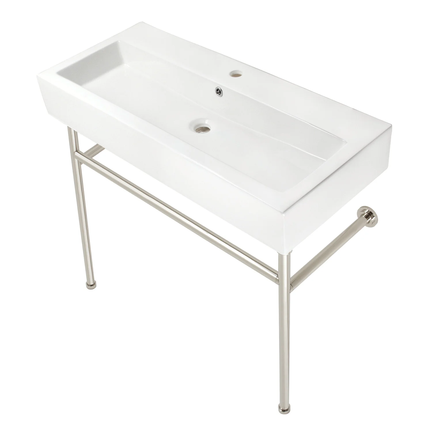 Kingston Sona VPB39176ST - New Haven 39-Inch Porcelain Console Sink with Stainless Steel Legs (1-Hole), White/Polished Nickel - Image 6