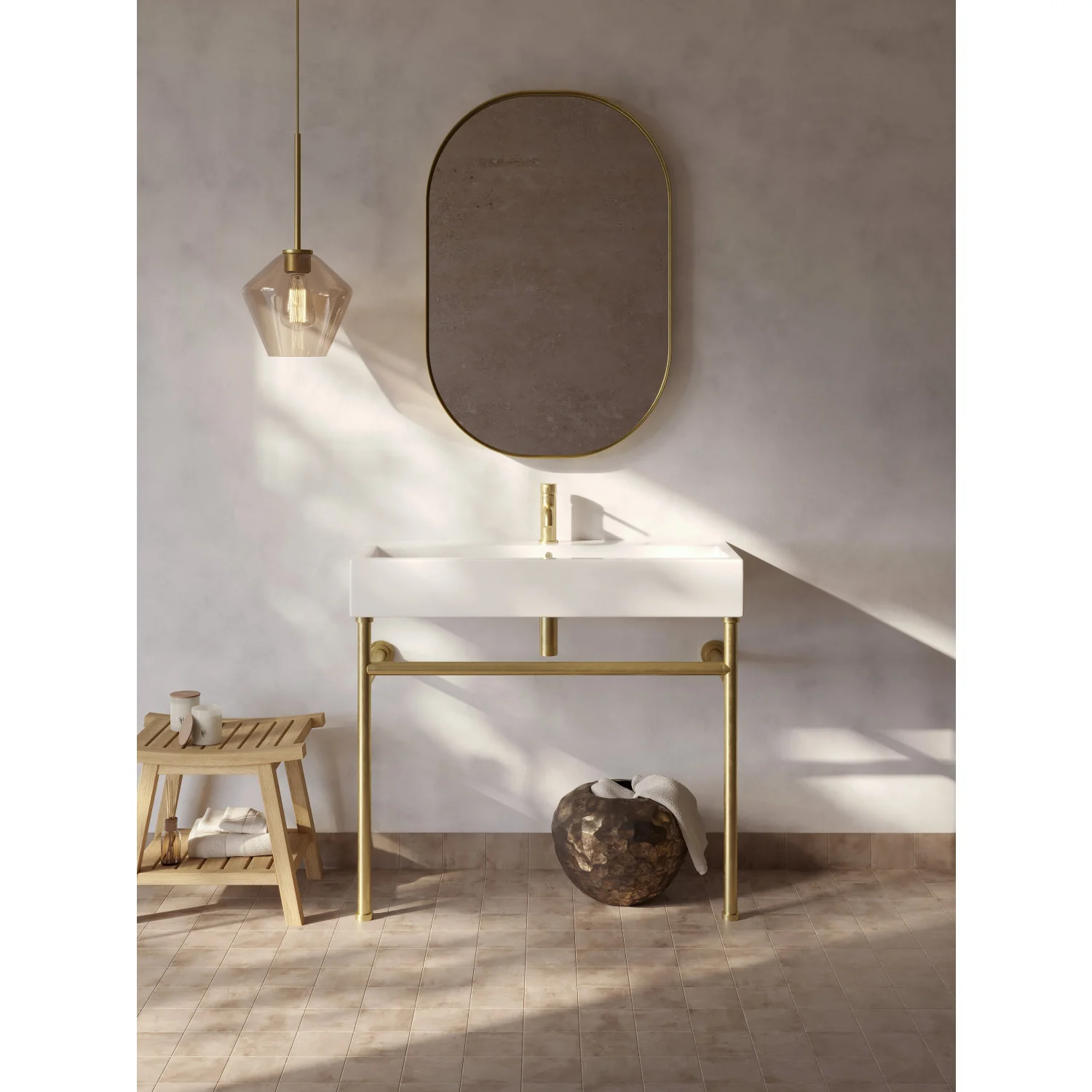 Kingston Sona VPB39177ST - New Haven 39-Inch Porcelain Console Sink with Stainless Steel Legs (1-Hole), White/Brushed Brass - Image 4