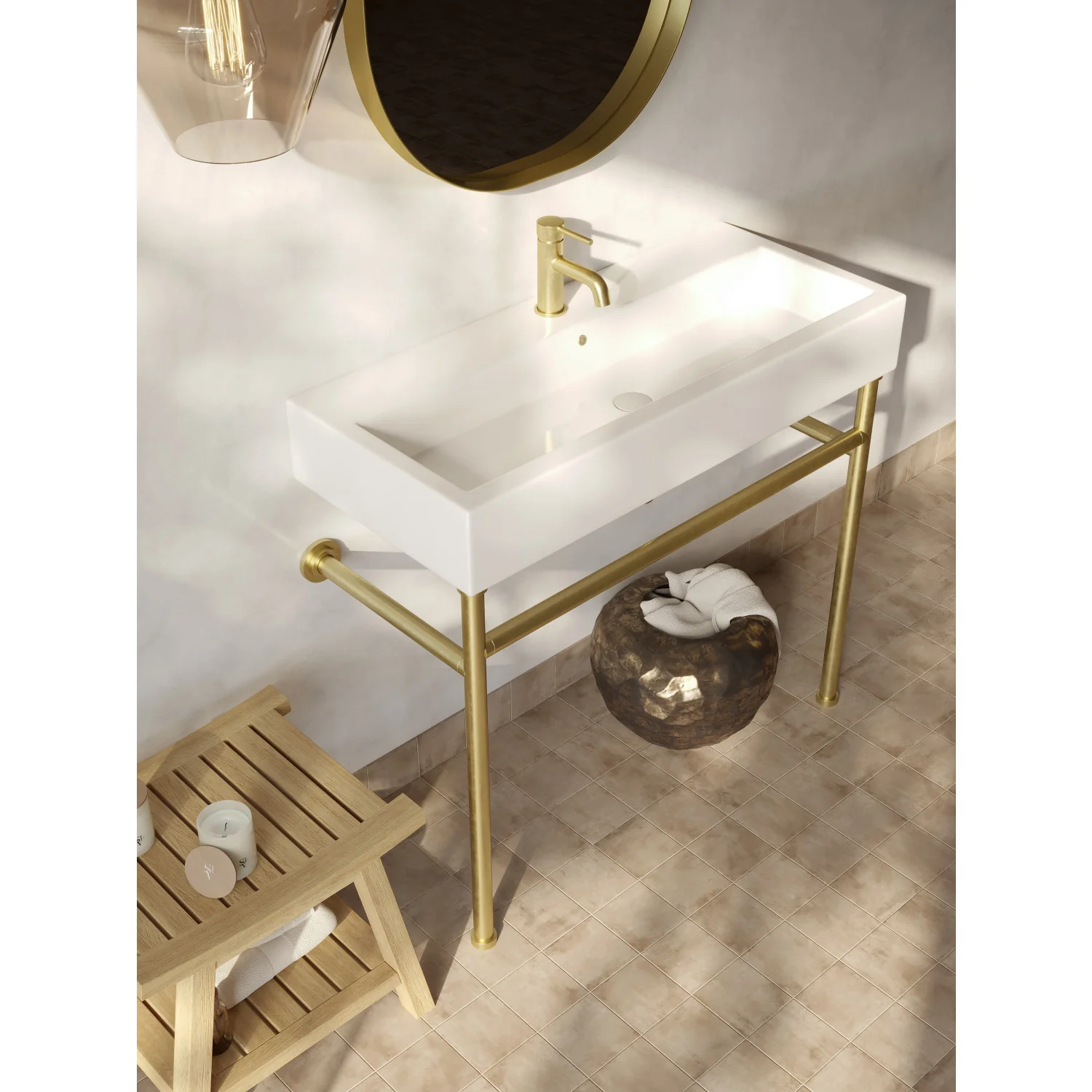 Kingston Sona VPB39177ST - New Haven 39-Inch Porcelain Console Sink with Stainless Steel Legs (1-Hole), White/Brushed Brass - Image 5