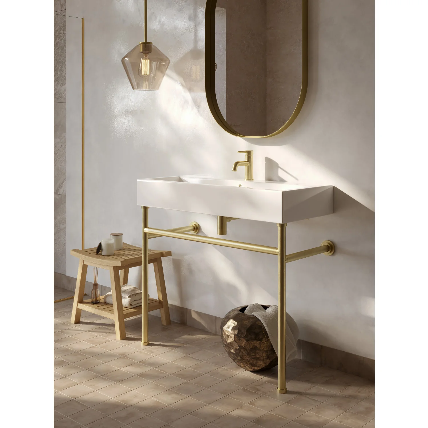 Kingston Sona VPB39177ST - New Haven 39-Inch Porcelain Console Sink with Stainless Steel Legs (1-Hole), White/Brushed Brass - Image 6