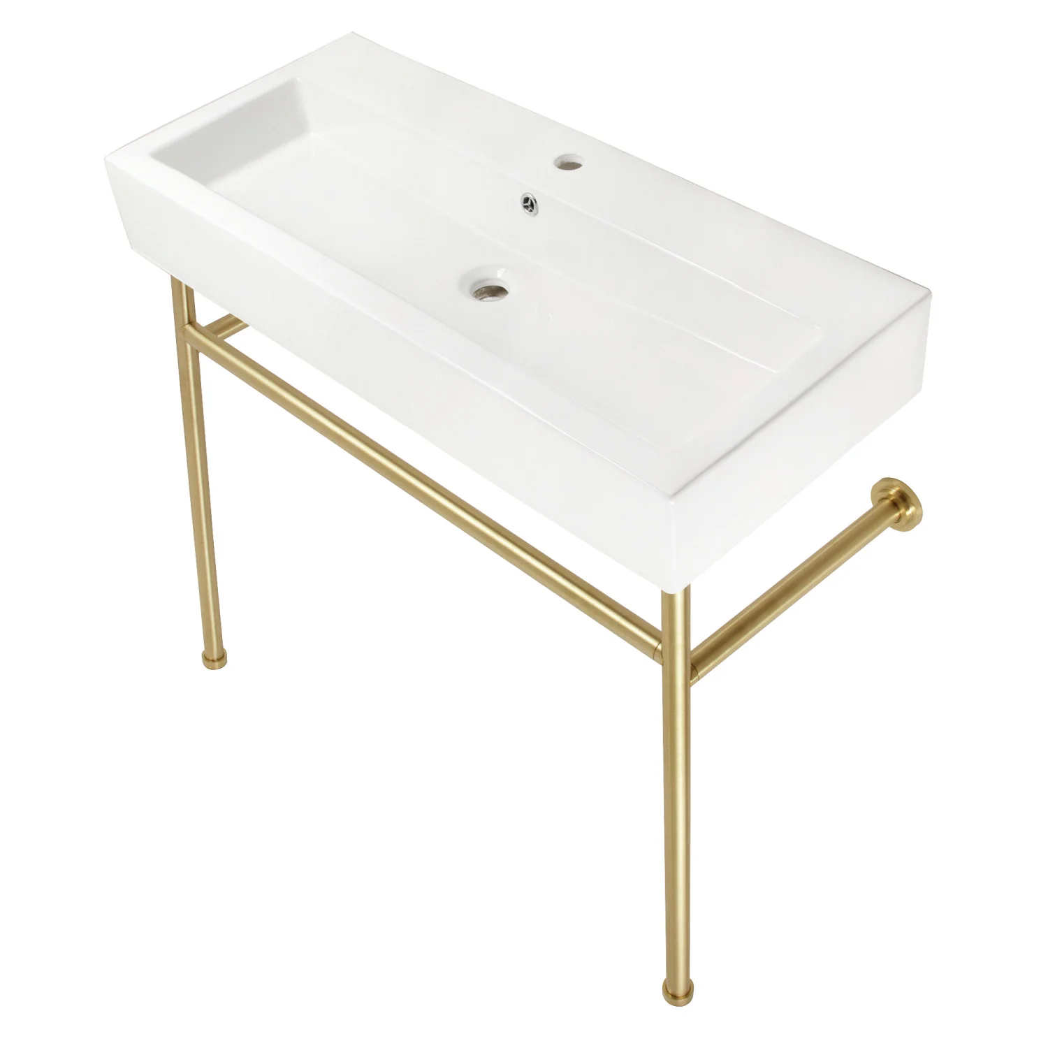 Kingston Sona VPB39177ST - New Haven 39-Inch Porcelain Console Sink with Stainless Steel Legs (1-Hole), White/Brushed Brass - Image 7