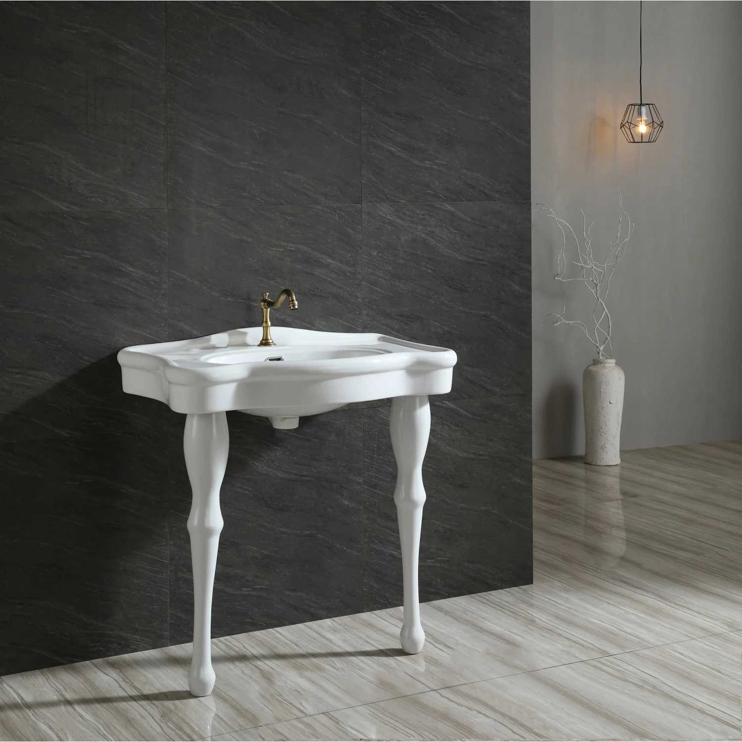 Kingston Heirloom VPB5321 - Imperial 32-Inch Ceramic Console Sink with Ceramic Legs (1-Hole), White - Image 4