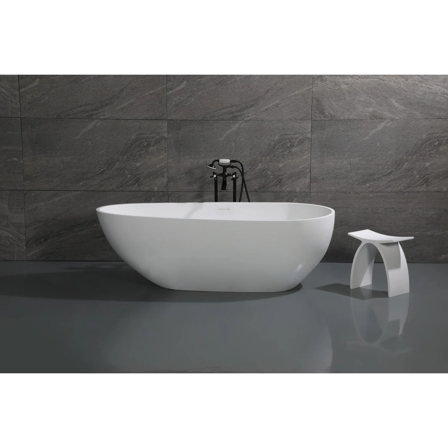 Kingston Sona VRTOV713422 - Arcticstone 72-Inch Solid Surface Egg Shaped Double Ended Freestanding Tub with Drain, Glossy White/Matte White - Image 2
