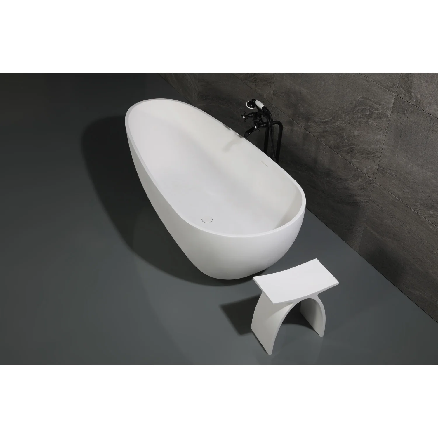 Kingston Sona VRTOV713422 - Arcticstone 72-Inch Solid Surface Egg Shaped Double Ended Freestanding Tub with Drain, Glossy White/Matte White - Image 3