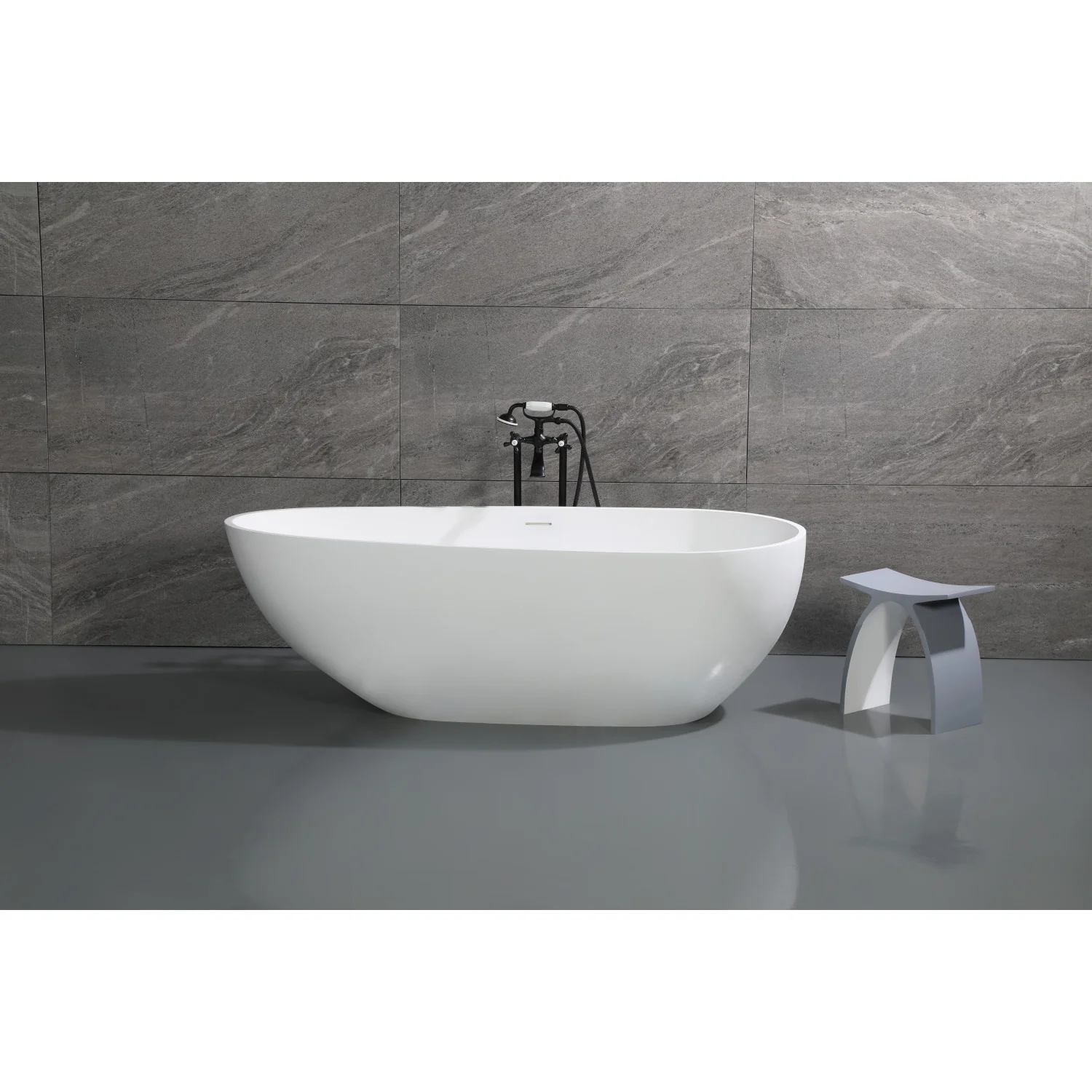 Kingston Sona VRTOV713422 - Arcticstone 72-Inch Solid Surface Egg Shaped Double Ended Freestanding Tub with Drain, Glossy White/Matte White - Image 4