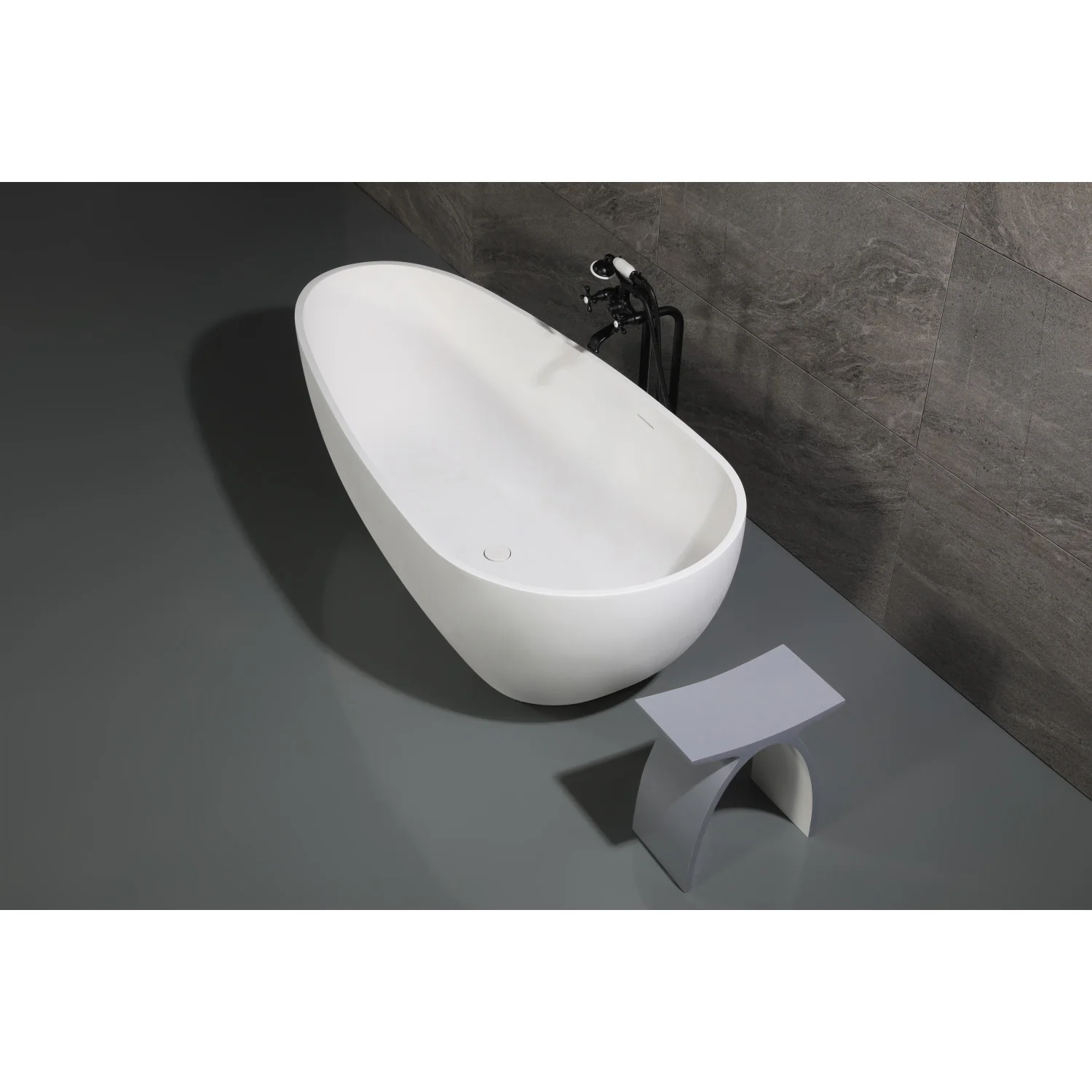 Kingston Sona VRTOV713422 - Arcticstone 72-Inch Solid Surface Egg Shaped Double Ended Freestanding Tub with Drain, Glossy White/Matte White - Image 5