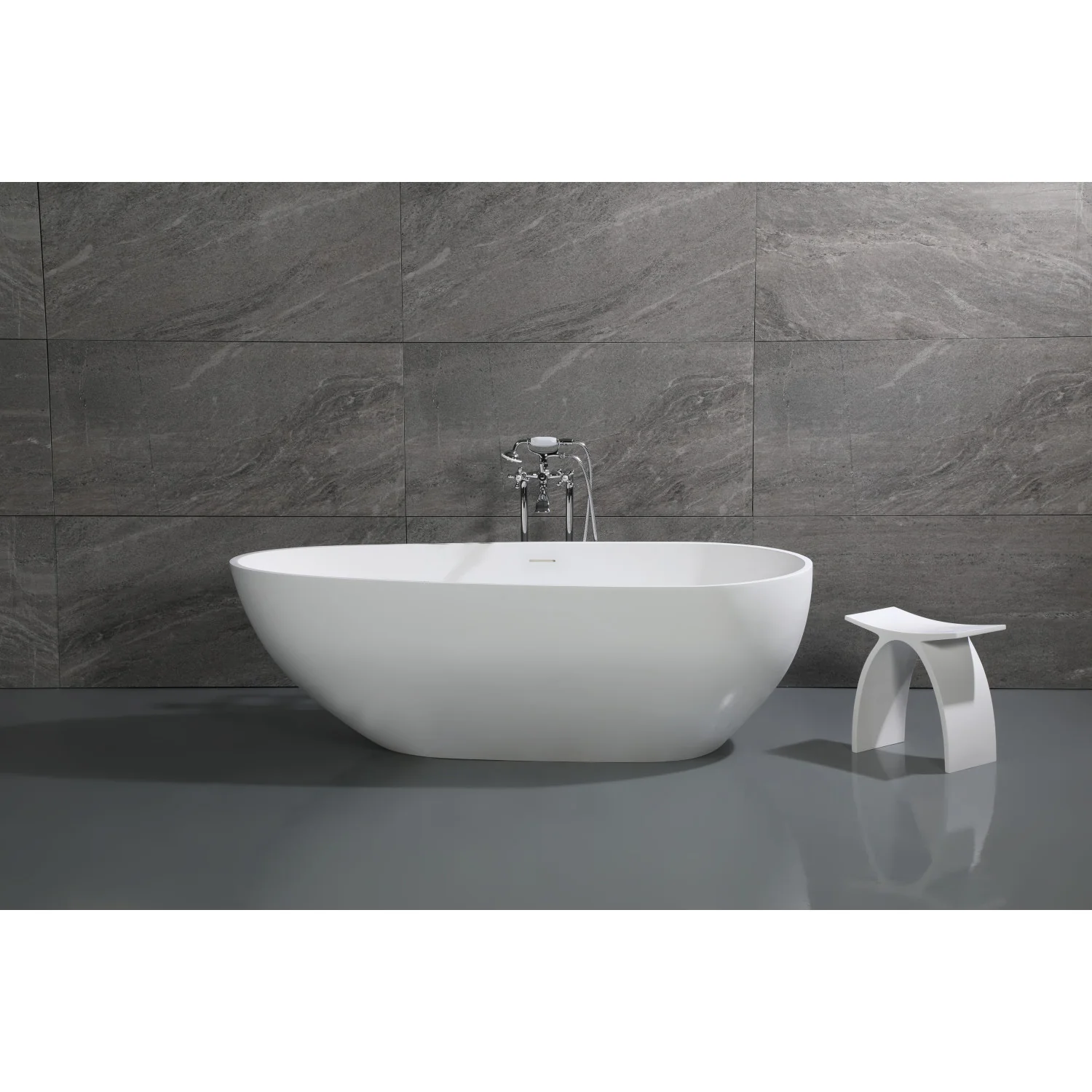 Kingston Sona VRTOV713422 - Arcticstone 72-Inch Solid Surface Egg Shaped Double Ended Freestanding Tub with Drain, Glossy White/Matte White - Image 6