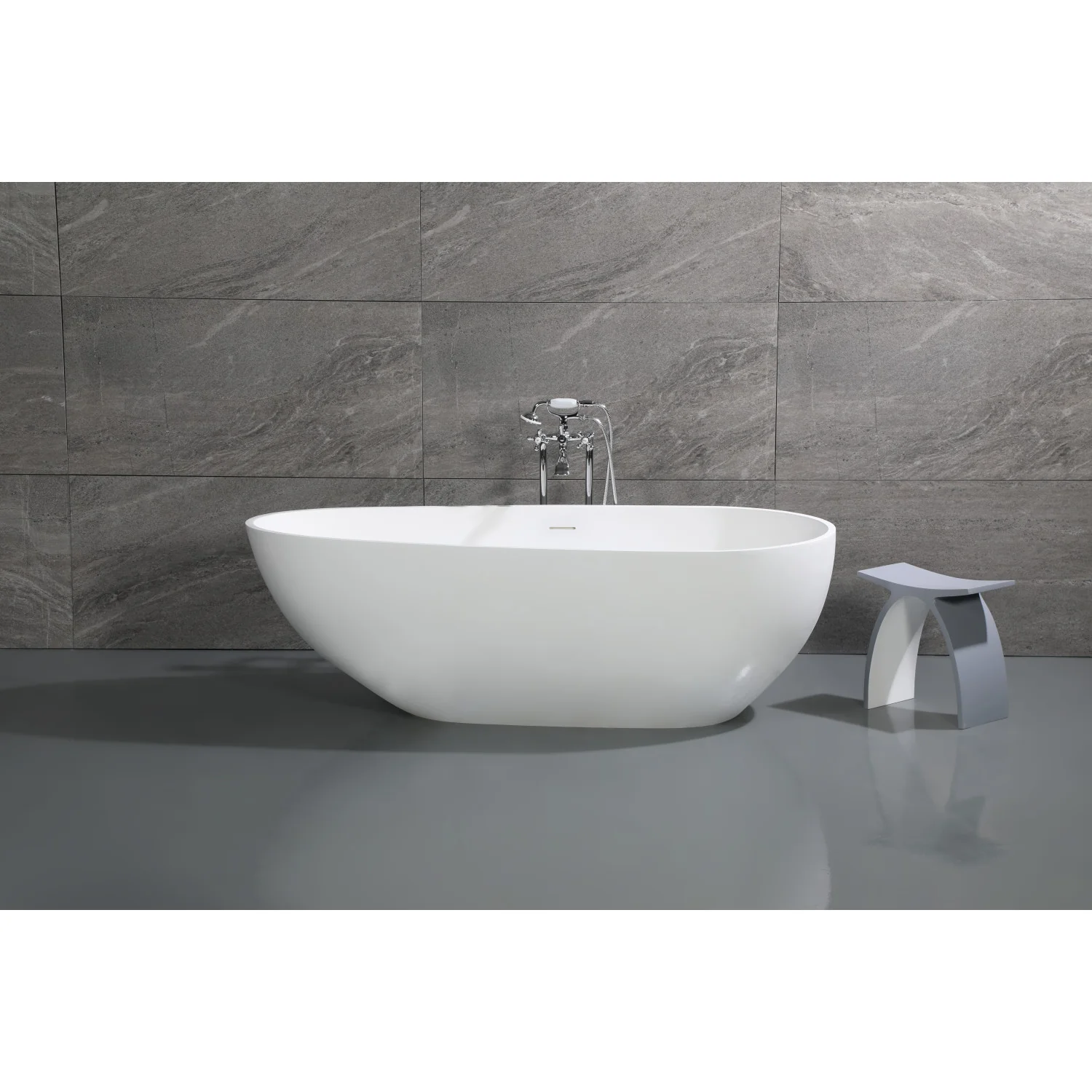 Kingston Sona VRTOV713422 - Arcticstone 72-Inch Solid Surface Egg Shaped Double Ended Freestanding Tub with Drain, Glossy White/Matte White - Image 8