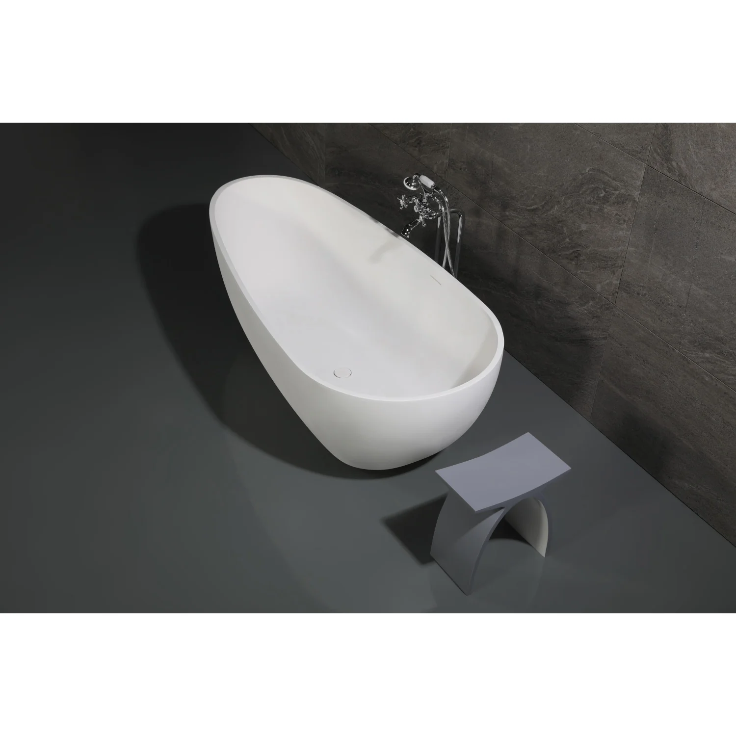 Kingston Sona VRTOV713422 - Arcticstone 72-Inch Solid Surface Egg Shaped Double Ended Freestanding Tub with Drain, Glossy White/Matte White - Image 9