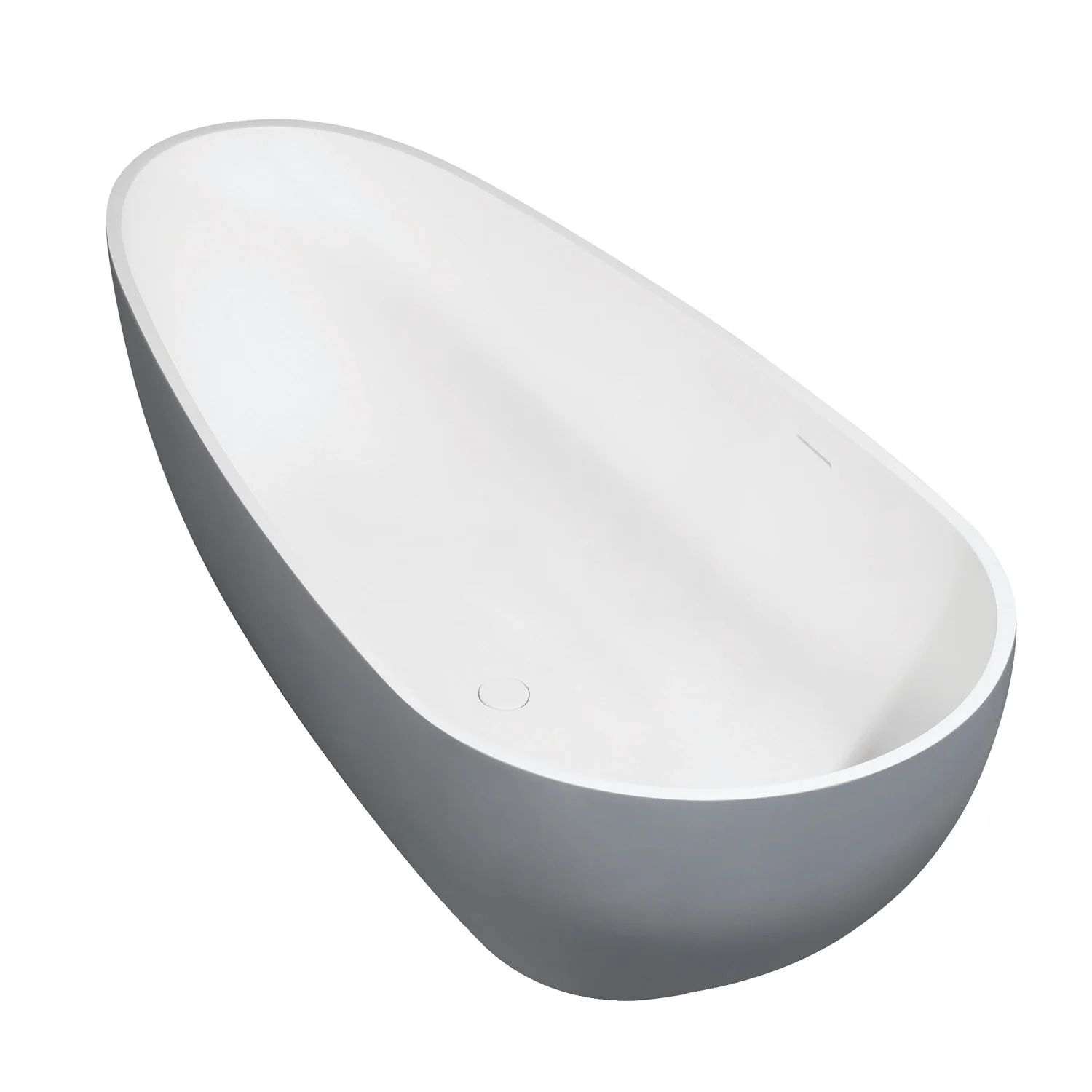 Kingston Sona VRTOV713422WG - Arcticstone 72-Inch Solid Surface Egg Shaped Double Ended Freestanding Tub with Drain, Glossy White/Matte Gray