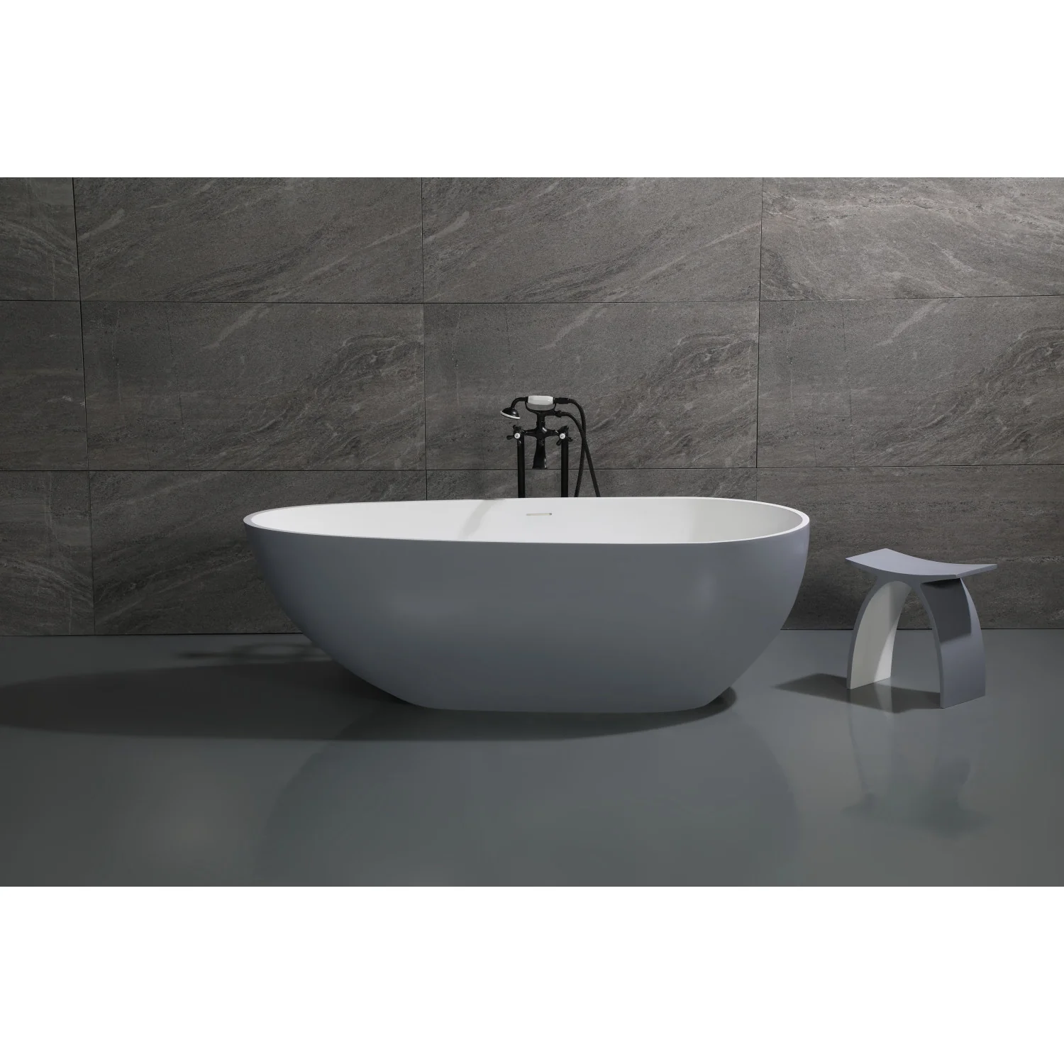 Kingston Sona VRTOV713422WG - Arcticstone 72-Inch Solid Surface Egg Shaped Double Ended Freestanding Tub with Drain, Glossy White/Matte Gray - Image 4