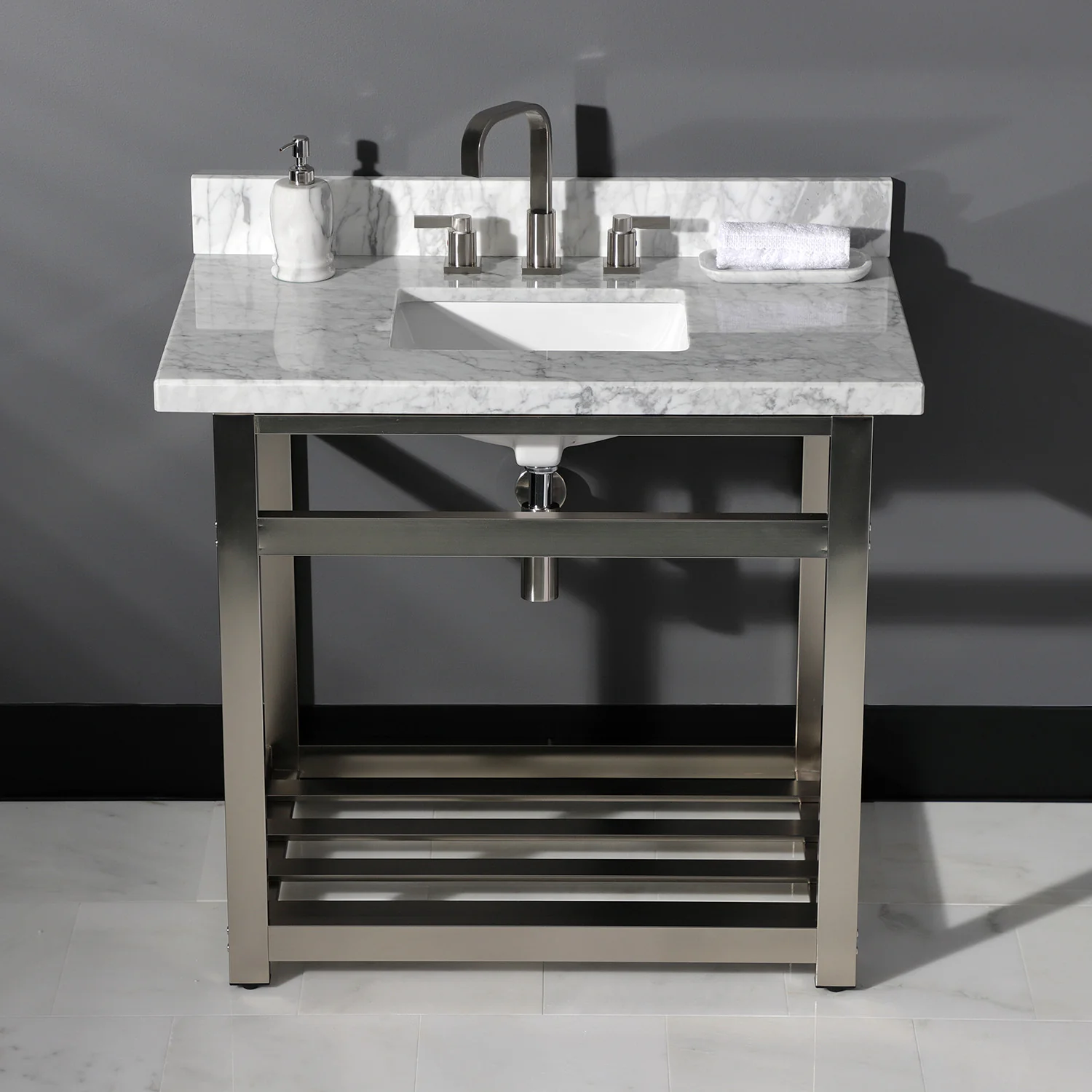Kingston Sona VSP3122A8 - Kingston Commercial Steel Console Sink Base, Brushed Nickel - Image 3