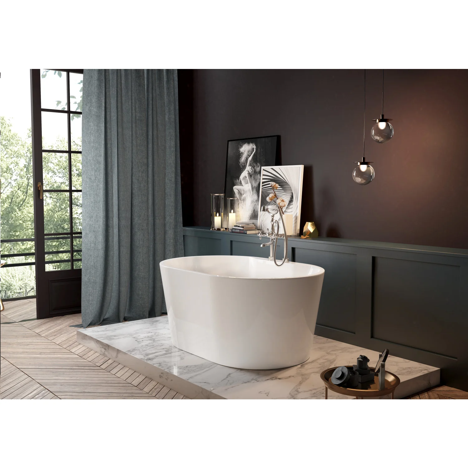 Kingston Sona VT7DE513423 - Aqua Eden 51-Inch Acrylic Oval Double Ended Freestanding Tub with Drain, Glossy White - Image 2