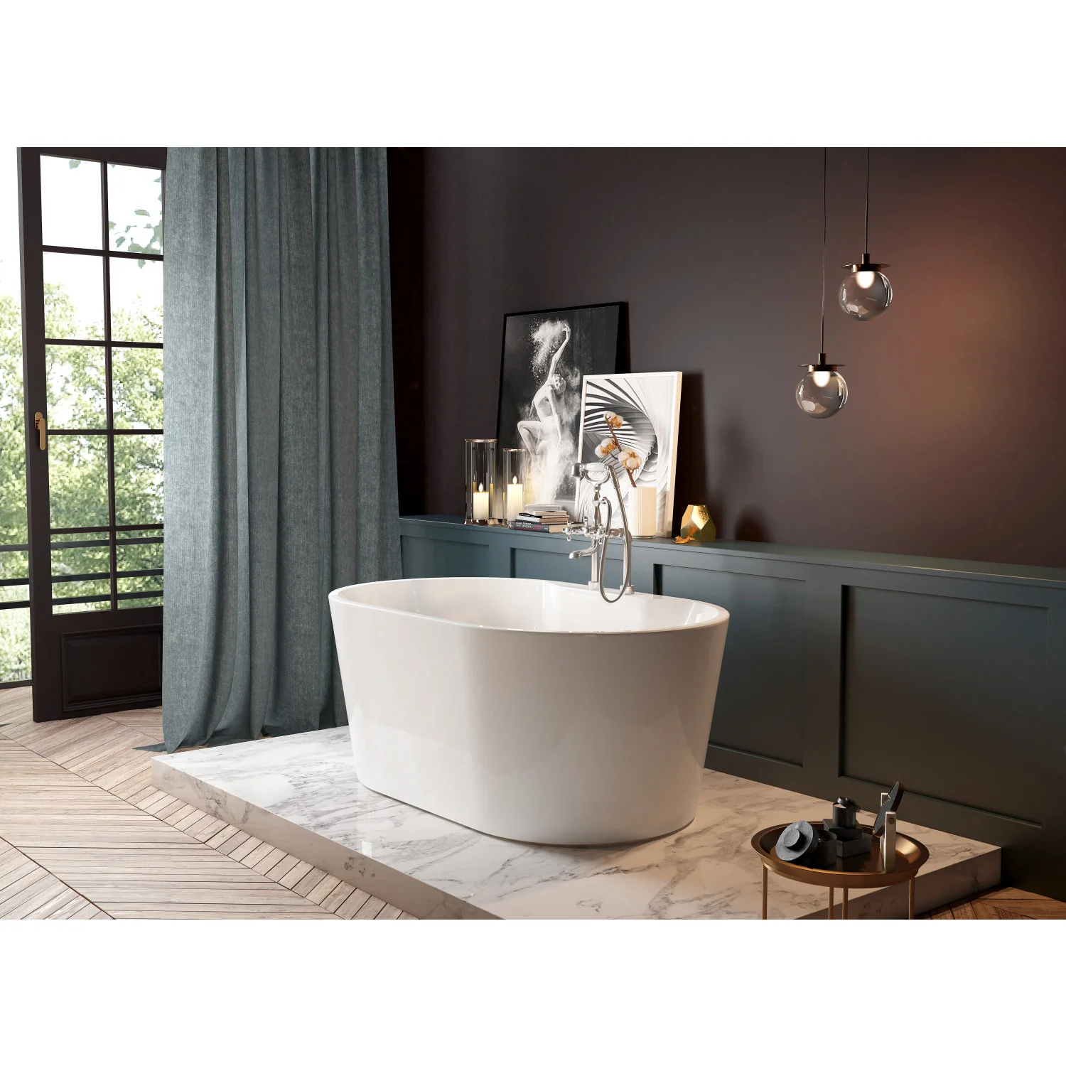 Kingston Sona VT7DE553423 - Aqua Eden 55-Inch Acrylic Oval Double Ended Freestanding Tub with Drain, Glossy White - Image 2