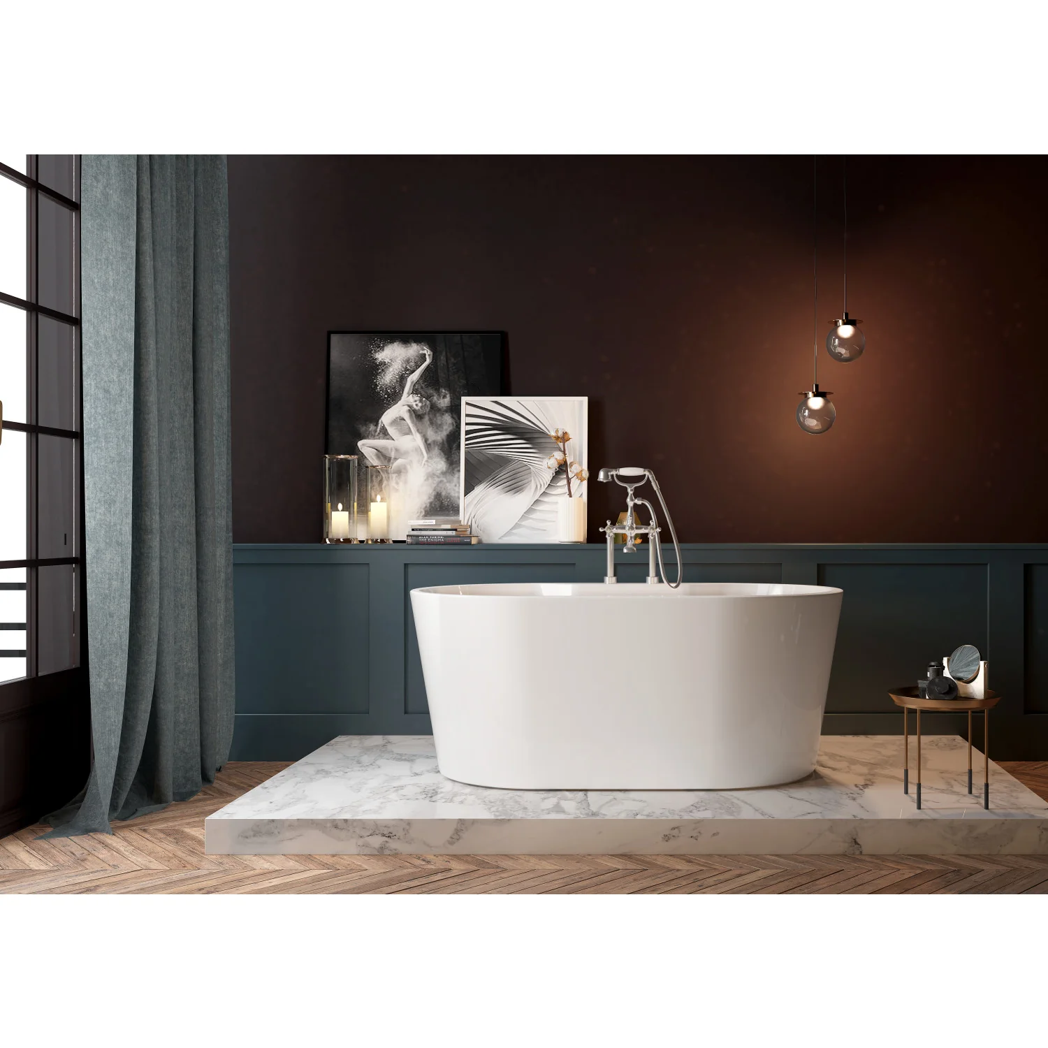 Kingston Sona VT7DE553423 - Aqua Eden 55-Inch Acrylic Oval Double Ended Freestanding Tub with Drain, Glossy White - Image 3