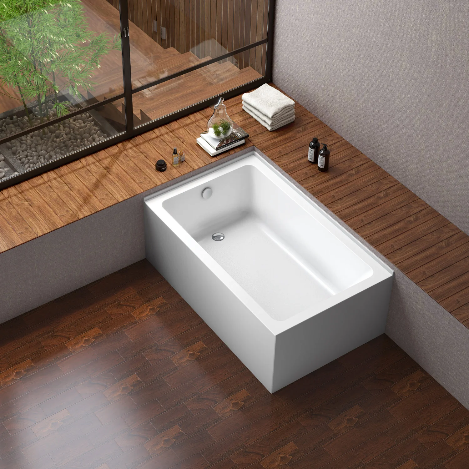 Kingston Tulare VTAP6036L22TS - Aqua Eden 60-Inch Acrylic Rectangular 2-Wall Corner Alcove Tub, Left Hand Drain, Glossy White - Image 2